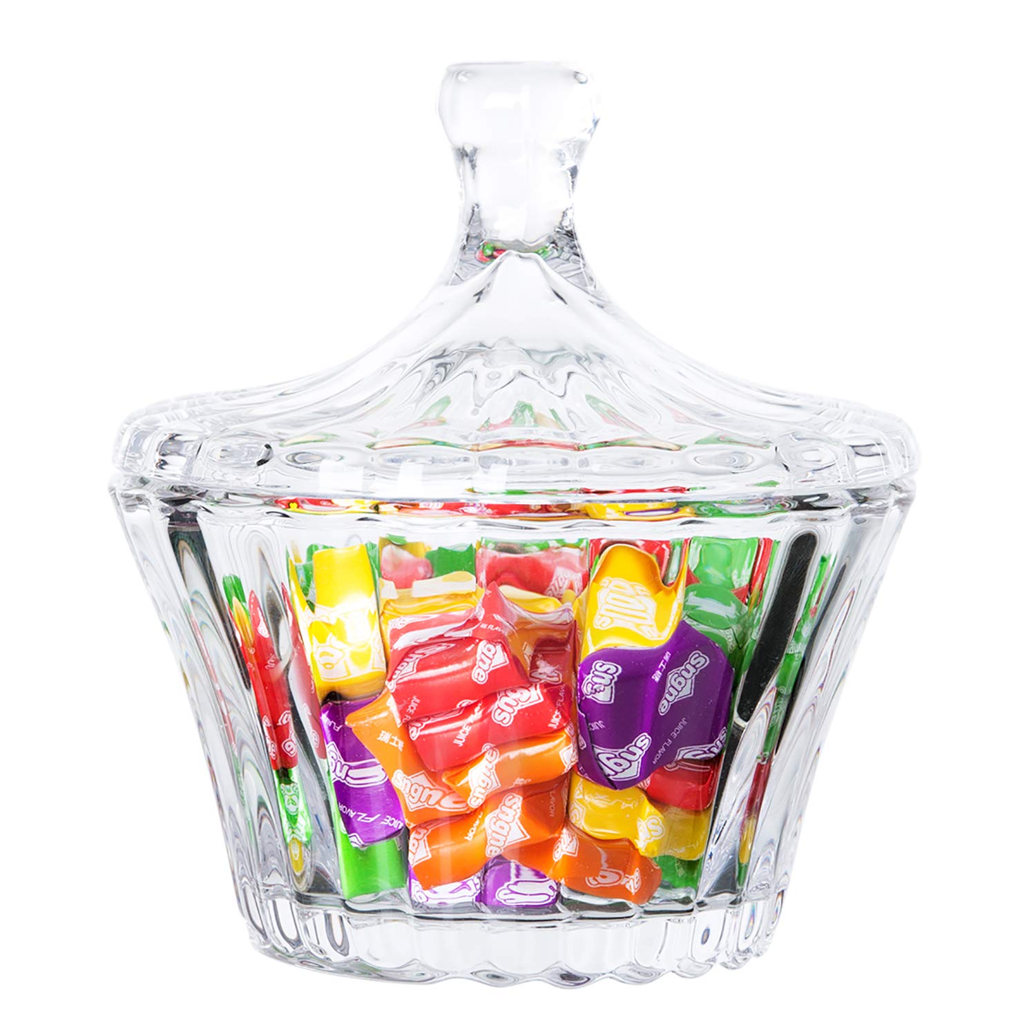 Elegant Clear Glass Candy Dish with Lid - Diamond Star Design for Candy Buffet, Party Decor & Gift Storage - Perfect for Weddings, Baby Showers & Holiday Treats