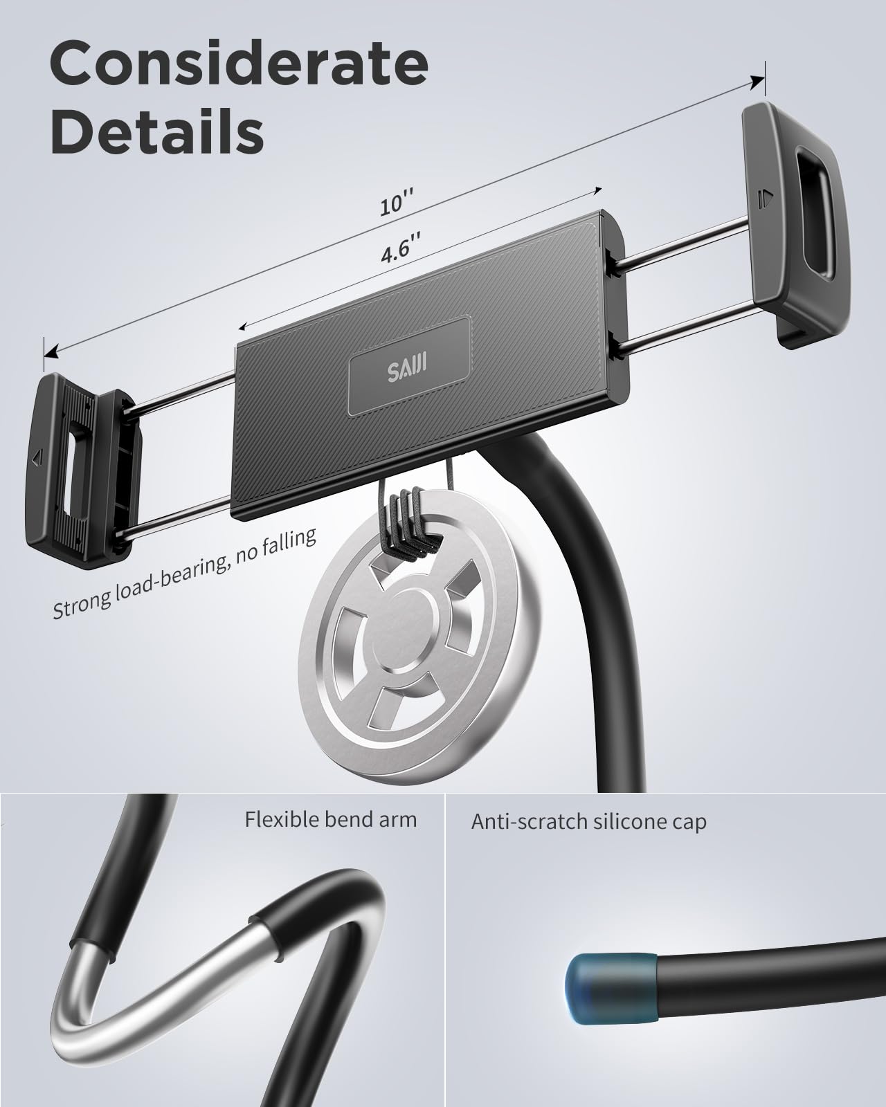 SAIJI Adjustable iPad Stand Holder - Portable Tablet Stand for Desk & Bed, Universal Phone & Monitor Stand Fits 4.7