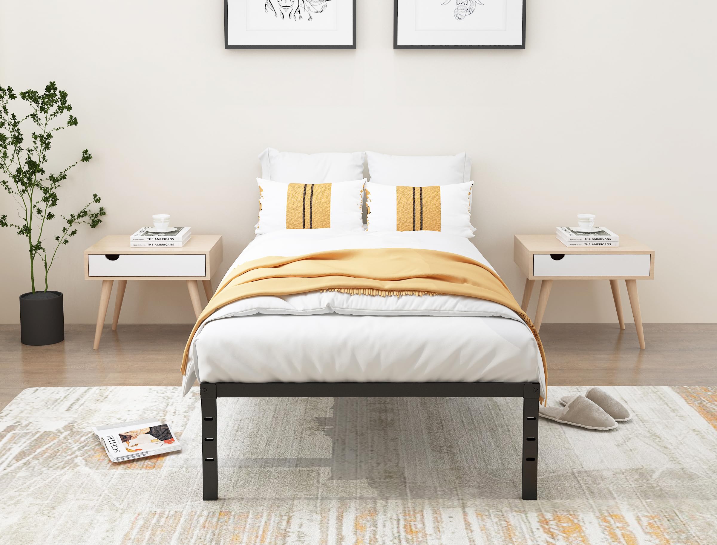 Heavy Duty Twin Size Metal Bed Frame - 14 Inch Platform with Slat Support, No Box Spring Needed, Underbed Storage, Easy Assembly, Black - Perfect for Kids Rooms, Guest Beds & Small Spaces