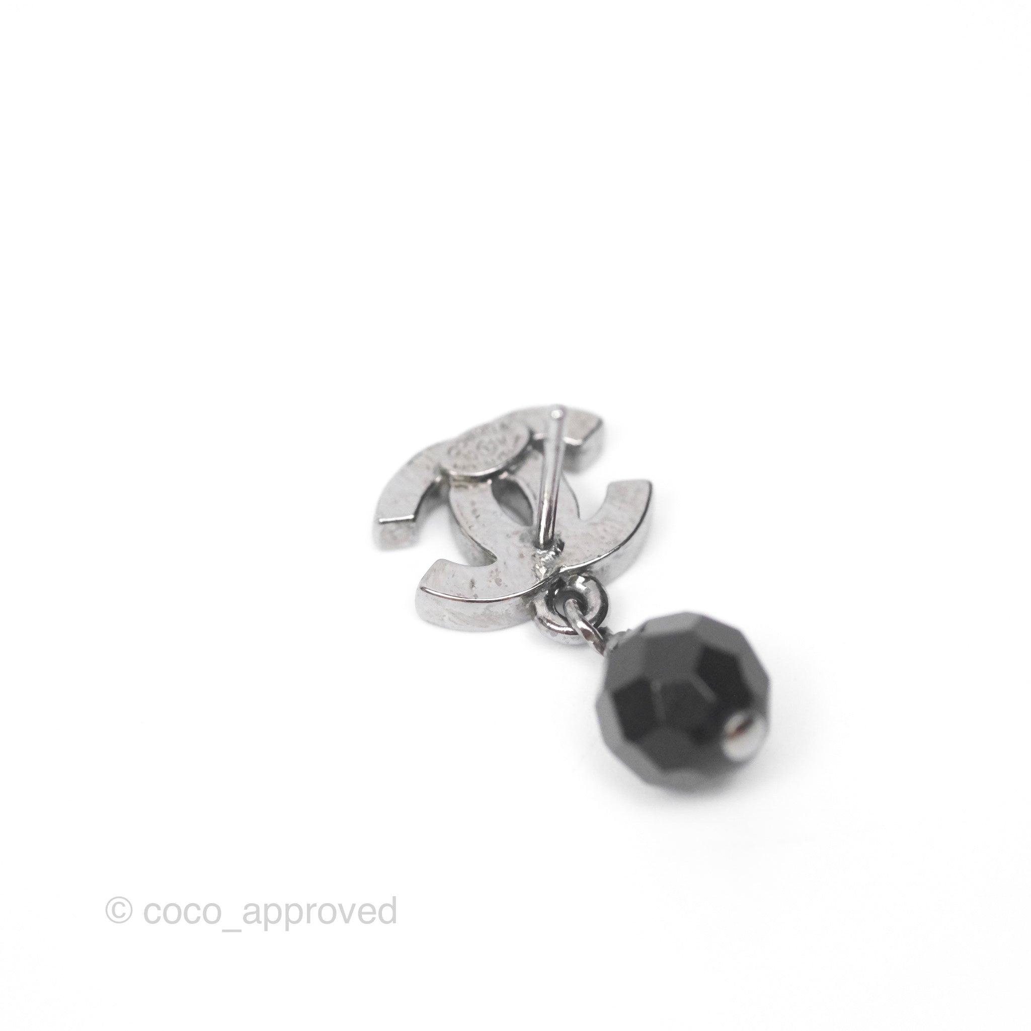 Chanel CC Black Bead Drop Earrings - Dark Silver 10V | Luxury Fashion Jewelry for Women | Perfect for Parties, Weddings & Special Occasions