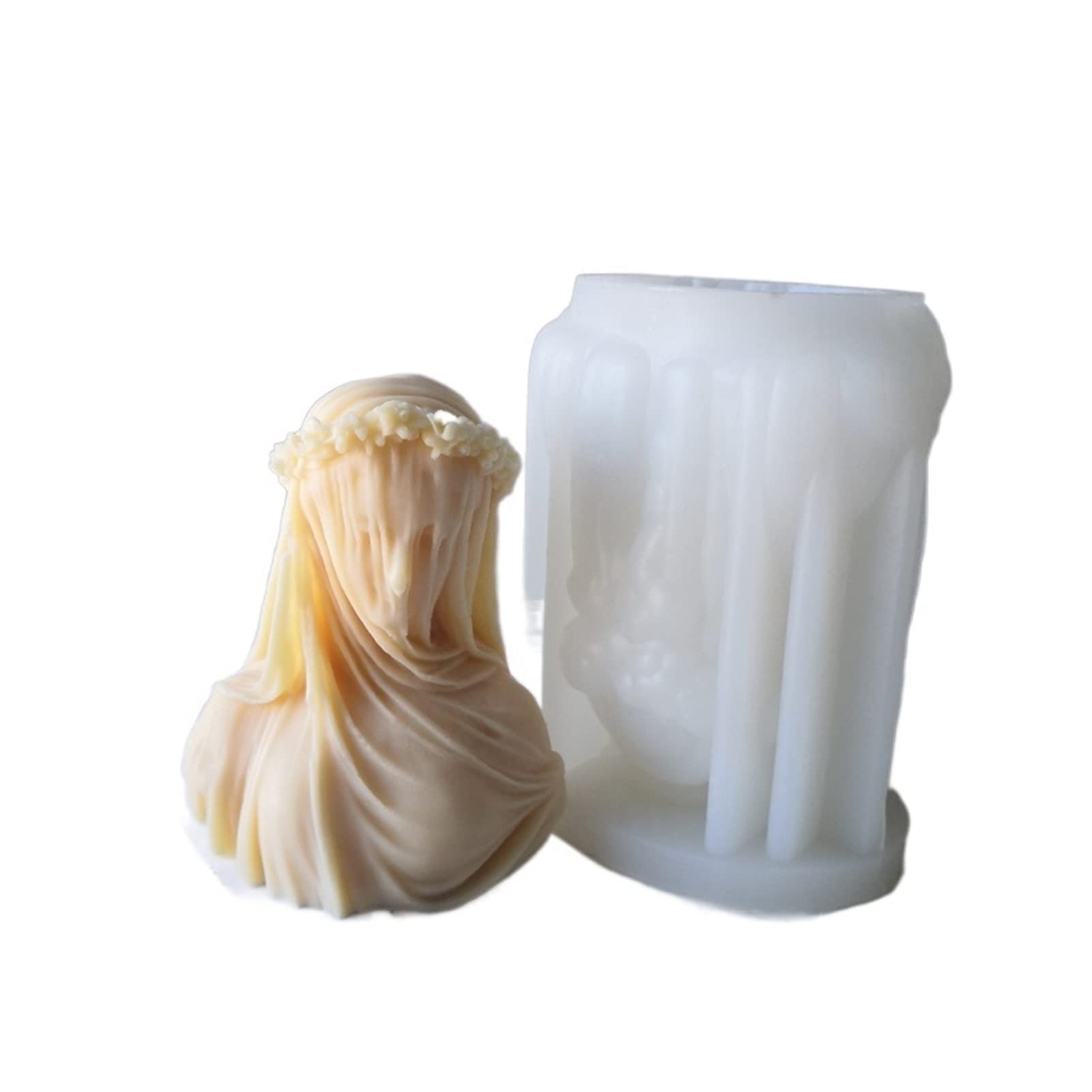 ZJYUUJE 20cm Large Silicone Candle Mold - Wedding Dress Veiled Lady DIY Candle Making Kit for Home Decor, Party Favors & Gift Making (Color: Veiled Lady)
