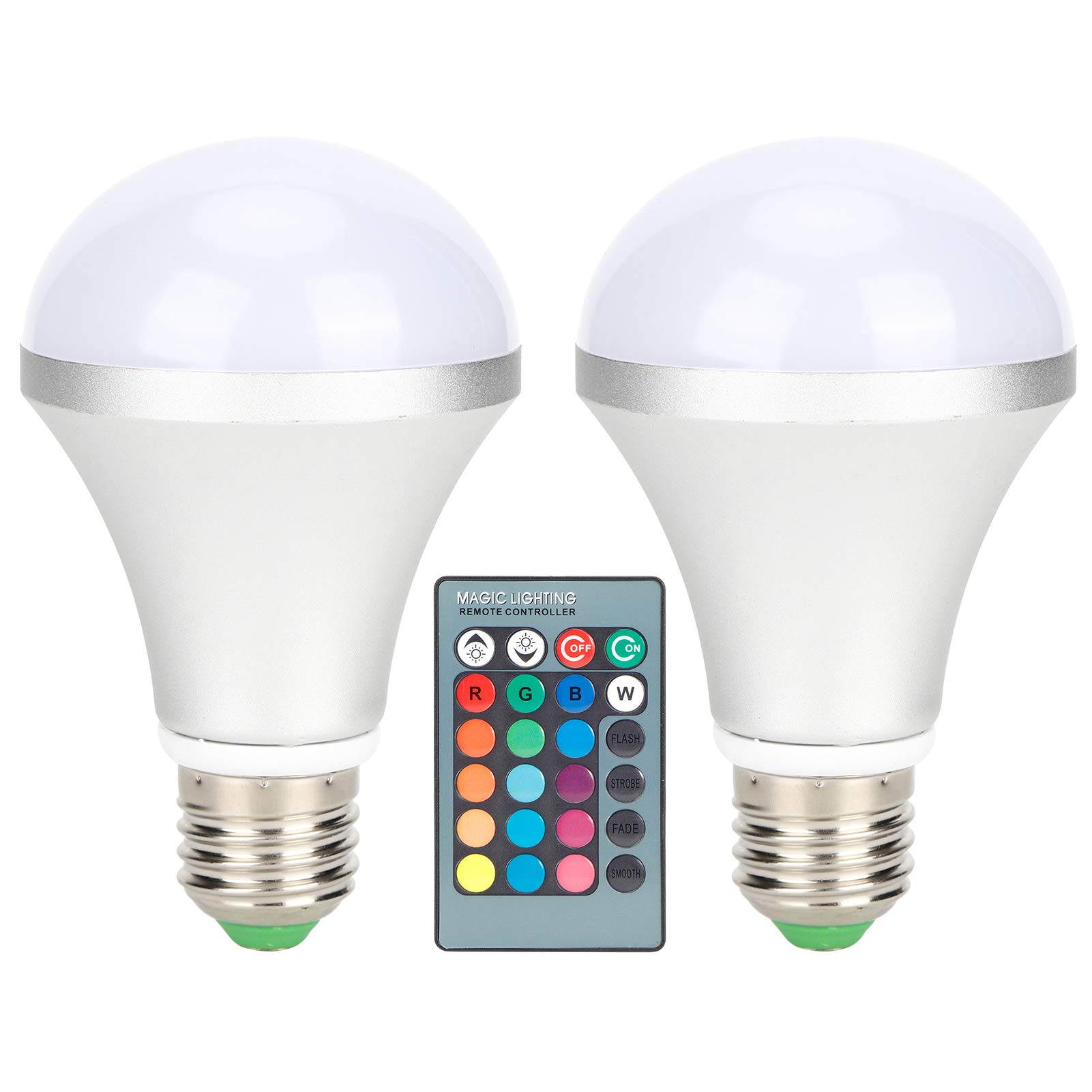 Haofy E27 RGB LED Light Bulb with Remote Control - 60W Equivalent Color Changing Smart Bulbs (2 Pack) for Home, Bedroom, Bathroom, Corridor, Hotel, Bar & Restaurant Decor - Perfect for Mood Lighting & Party Atmosphere