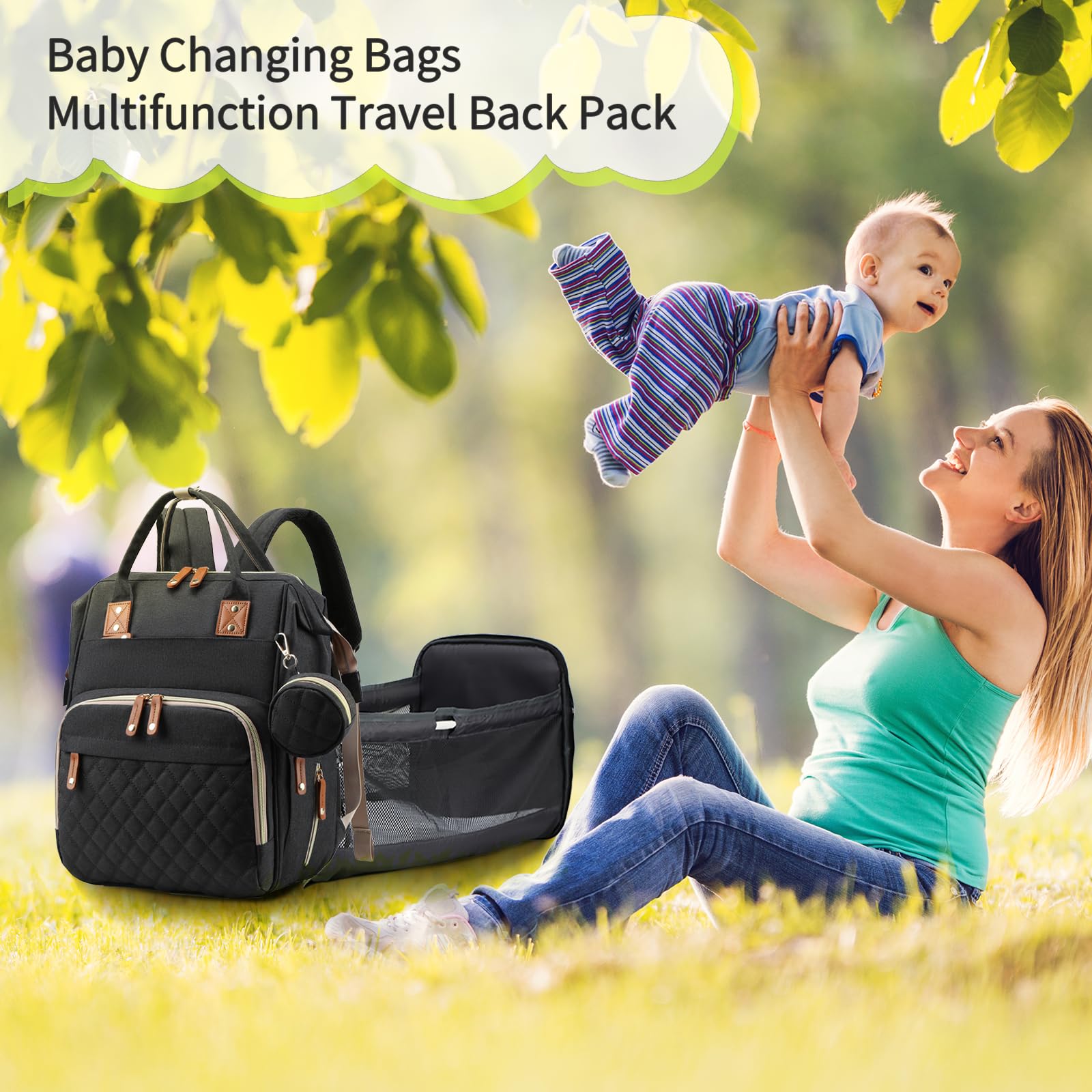 **Waterproof 3-in-1 Diaper Backpack with Changing Station & Foldable Pad – Large Travel Baby Bag for Boys & Girls – Perfect for Daycare, Travel & On-the-Go Parents (Black)**