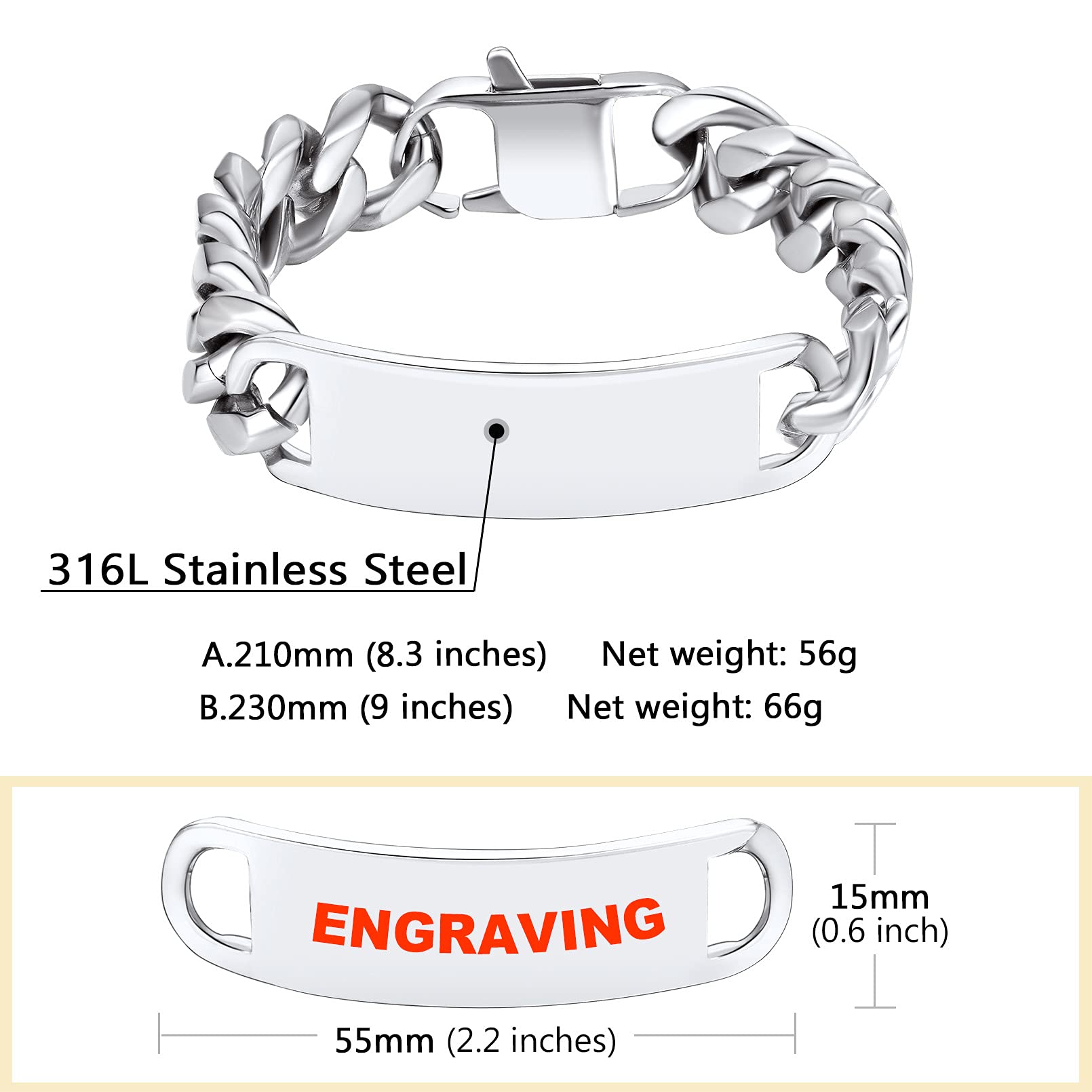 Supcare Personalized Adjustable Bracelet for Men & Women - 316L Stainless Steel Fashion Jewelry Wrist Chain in Silver, Gold & Black - Perfect Gift with Gift Box for Anniversary, Birthday & Valentine's Day
