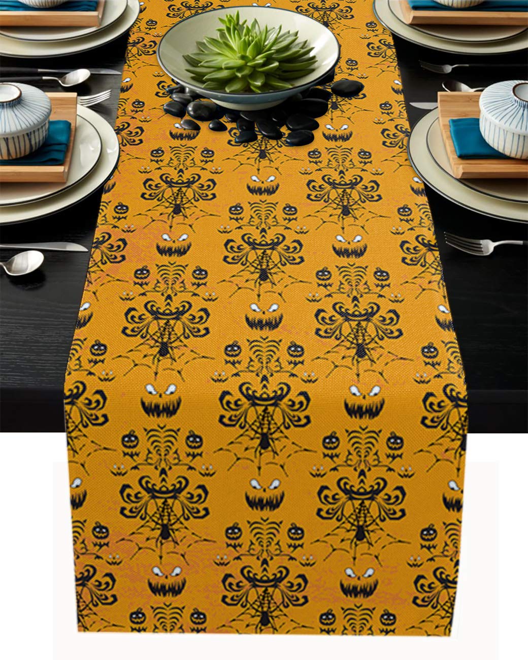 Halloween Table Runner - 13x70 Inch Orange Rustic Tablecloth for Holiday, Birthday & Party Decor - Perfect for Kitchen, Dining Table & Home Decoration - Ideal for Halloween, Thanksgiving & Christmas Celebrations