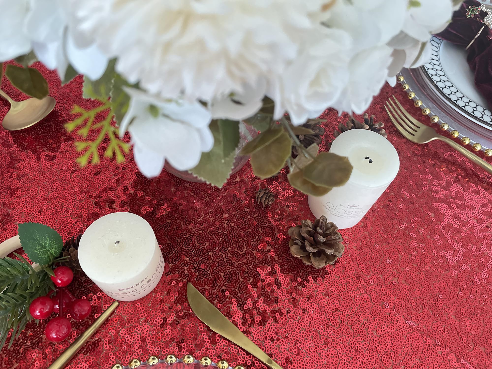 Sparkling Red Sequin Tablecloth 90x132 Inches - Elegant Rectangle Shimmer Party Table Cover for Birthday, Wedding, Christmas, Anniversary Decorations - Perfect for Dining Tables, Buffets, Photo Backdrops, and Event Centerpieces
