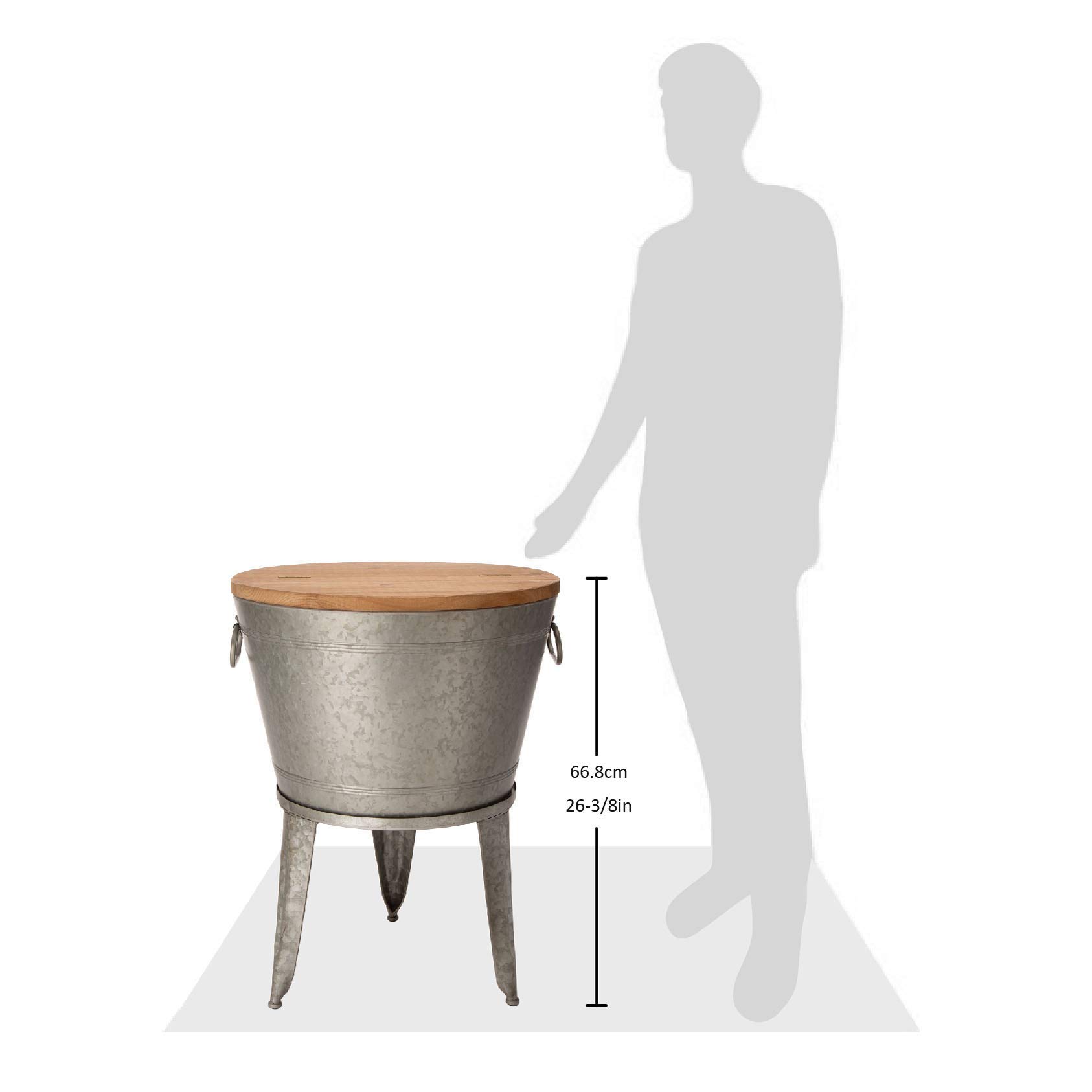 Glitzhome 8 Gallon Galvanized Metal Ice Bucket with Stand - Rustic Firwood Lid & Ring Handles for Wine, Beer, Champagne - Perfect for Cocktail Parties, Mimosa Bars, Wedding Receptions & Outdoor Entertaining