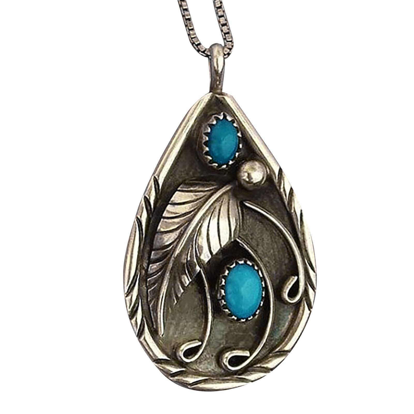 2022 Vintage Turquoise Drop Leaf Feather Necklace - Elegant Graduation Gift for Her, Women's Sweater Chain Jewelry for Casual Wear & Special Occasions