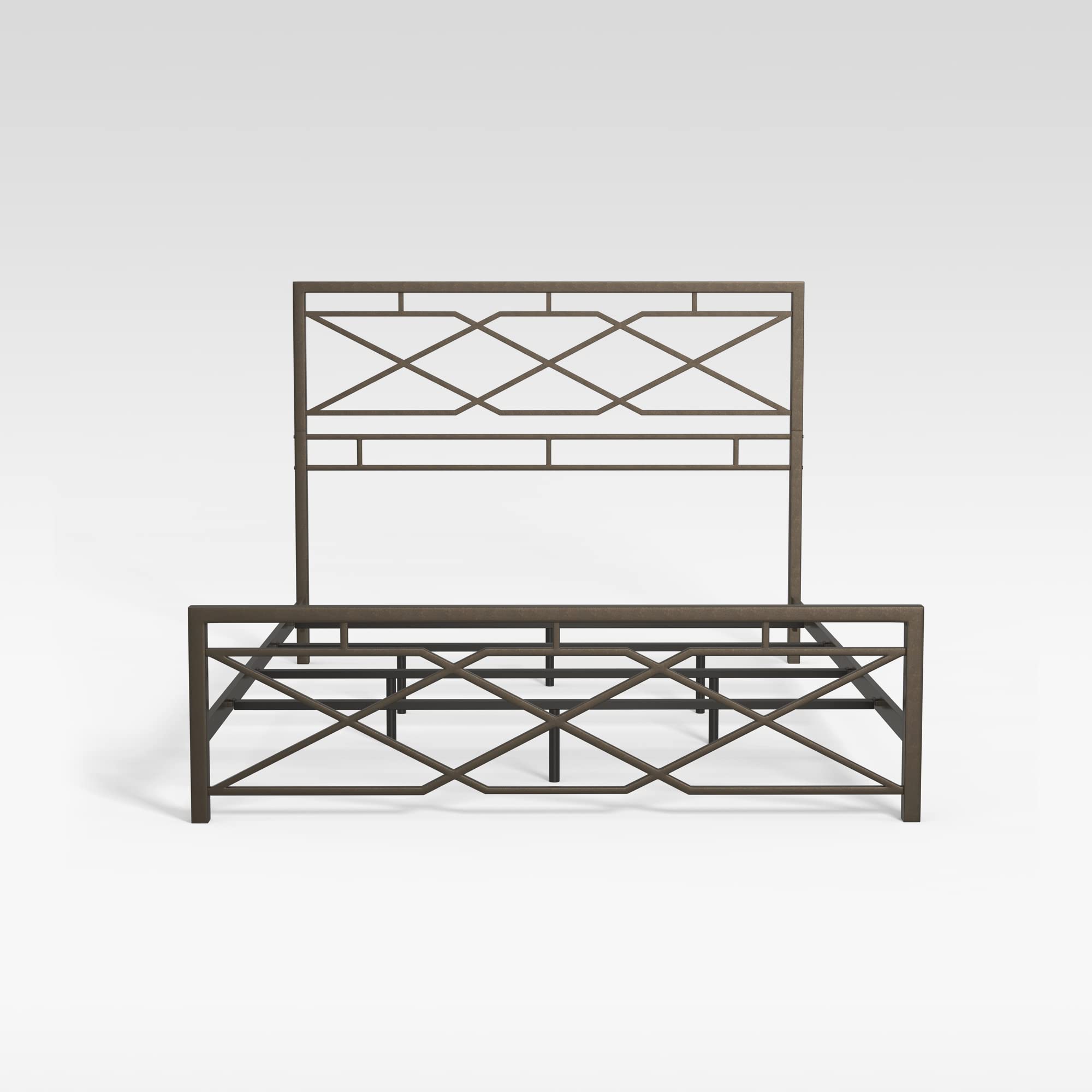 eLuxurySupply Metal SNAP Bed Frame - Carbon Steel Rustic Pewter Finish Folding Bed Frame with Headboard & Footboard - Easy Assembly Sturdy Steel Construction - California King Size Bed Base for Master Bedroom, Guest Room & Dormitory