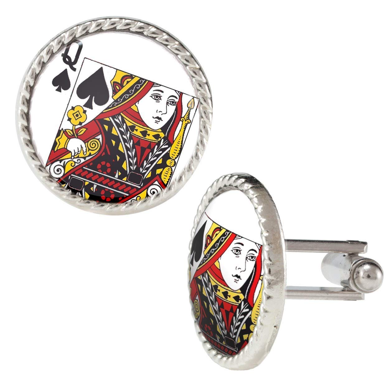 Arthwick Store Queen of Spades Playing Cards Deck & Cufflinks Set - Premium Poker Gifts for Card Game Lovers and Fashion Accessories