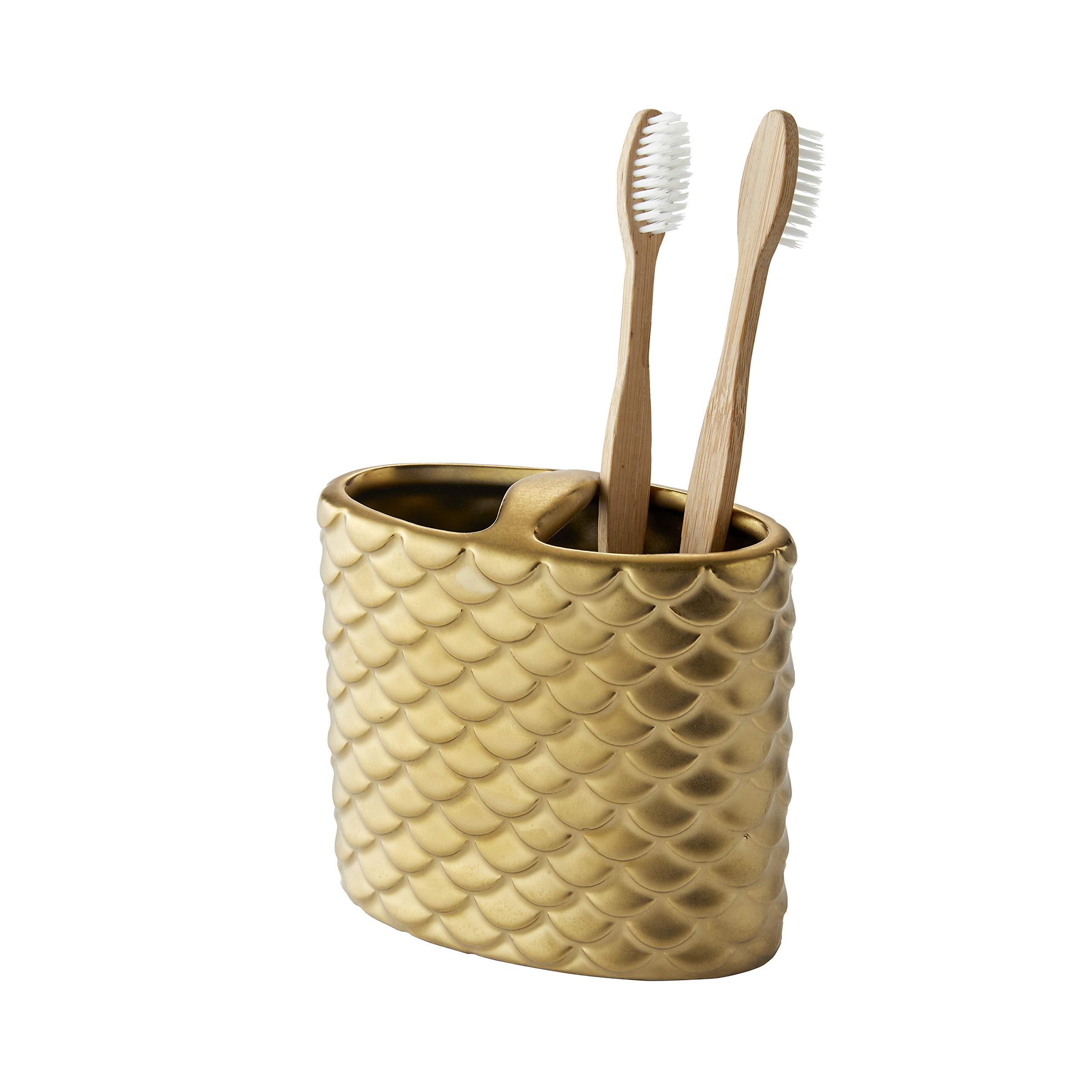 SKL Home Gold Koi Toothbrush Holder - Ceramic Bathroom Organizer for Toothbrushes & Dental Care - Perfect for Modern Bathroom, Spa, or Guest Room Decor