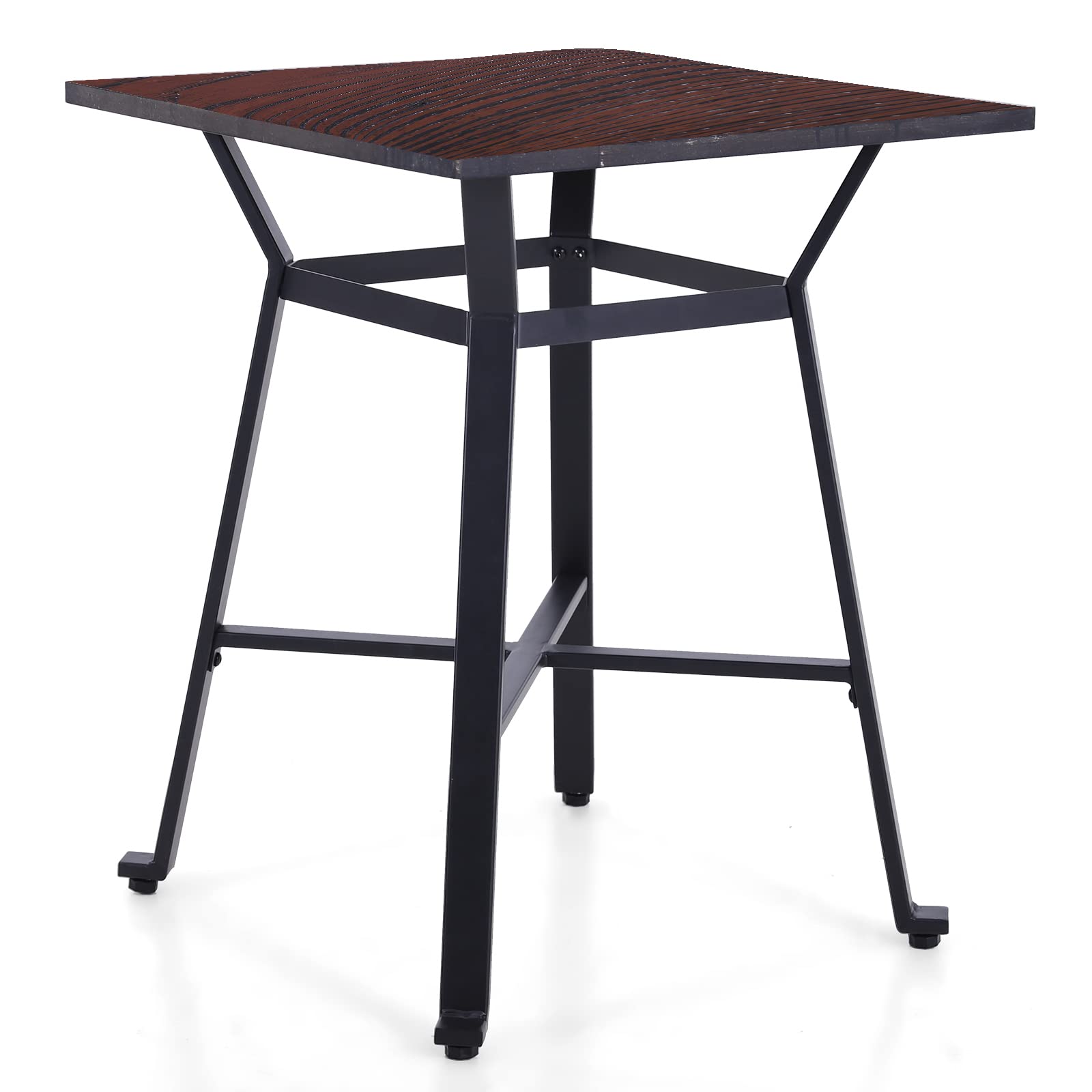 Modern Square Solid Wood Bar Height Pub Table - Sturdy Metal Frame Bistro Kitchen Cafe Dining Table - Easy to Assemble Indoor Use for Home, Restaurant & Office - Brown