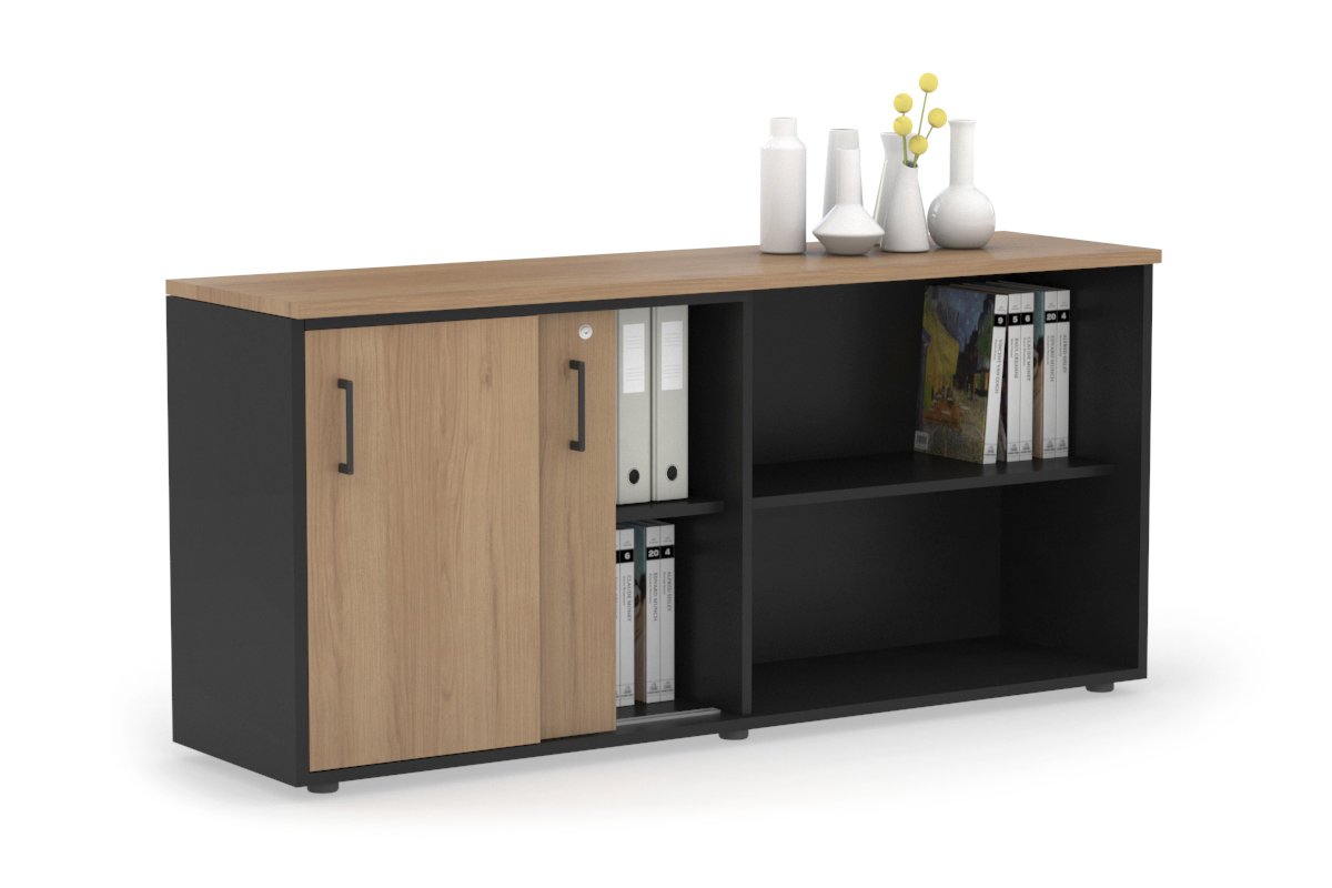 Modern 2-Door Sliding Credenza with Open Storage - Stylish TV Stand, Entryway Cabinet & Living Room Organizer for Home & Office