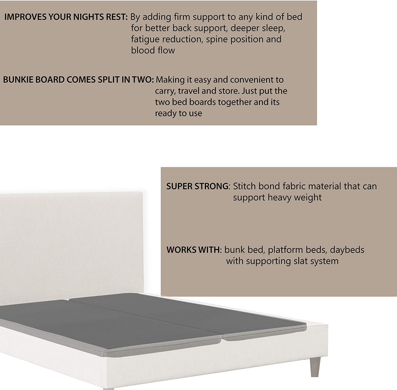 Full Size Bunkie Board - Box Spring Replacement & Slat Support for Bed Frames | Perfect for Platform Beds, Adjustable Bases & Mattress Support