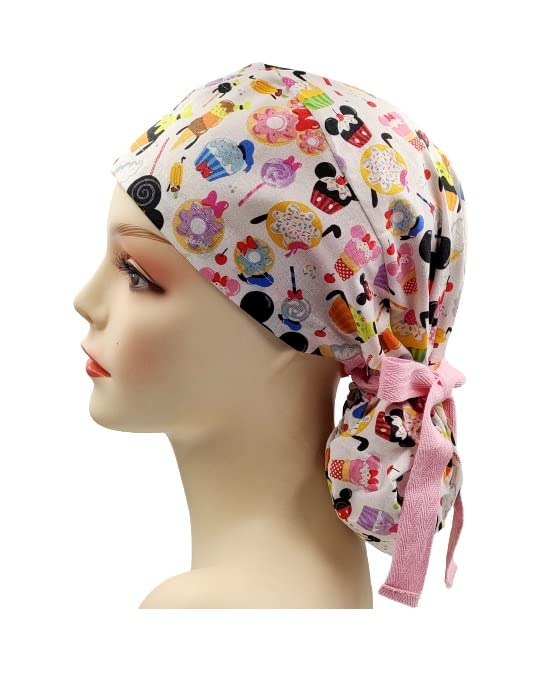 Snacks Women's Ponytail Scrub Work Cap - Fun & Comfortable Hair Cover for Nurses, Doctors & Food Service Workers - Perfect for Hospitals, Kitchens & Healthcare Settings