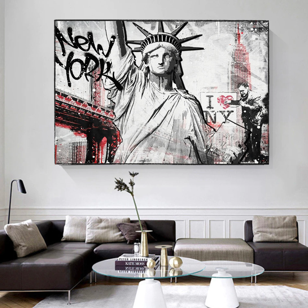 Banksy Statue of Liberty New York Canvas Wall Art Print - Modern Home Decor for Living Room, Bedroom & Office