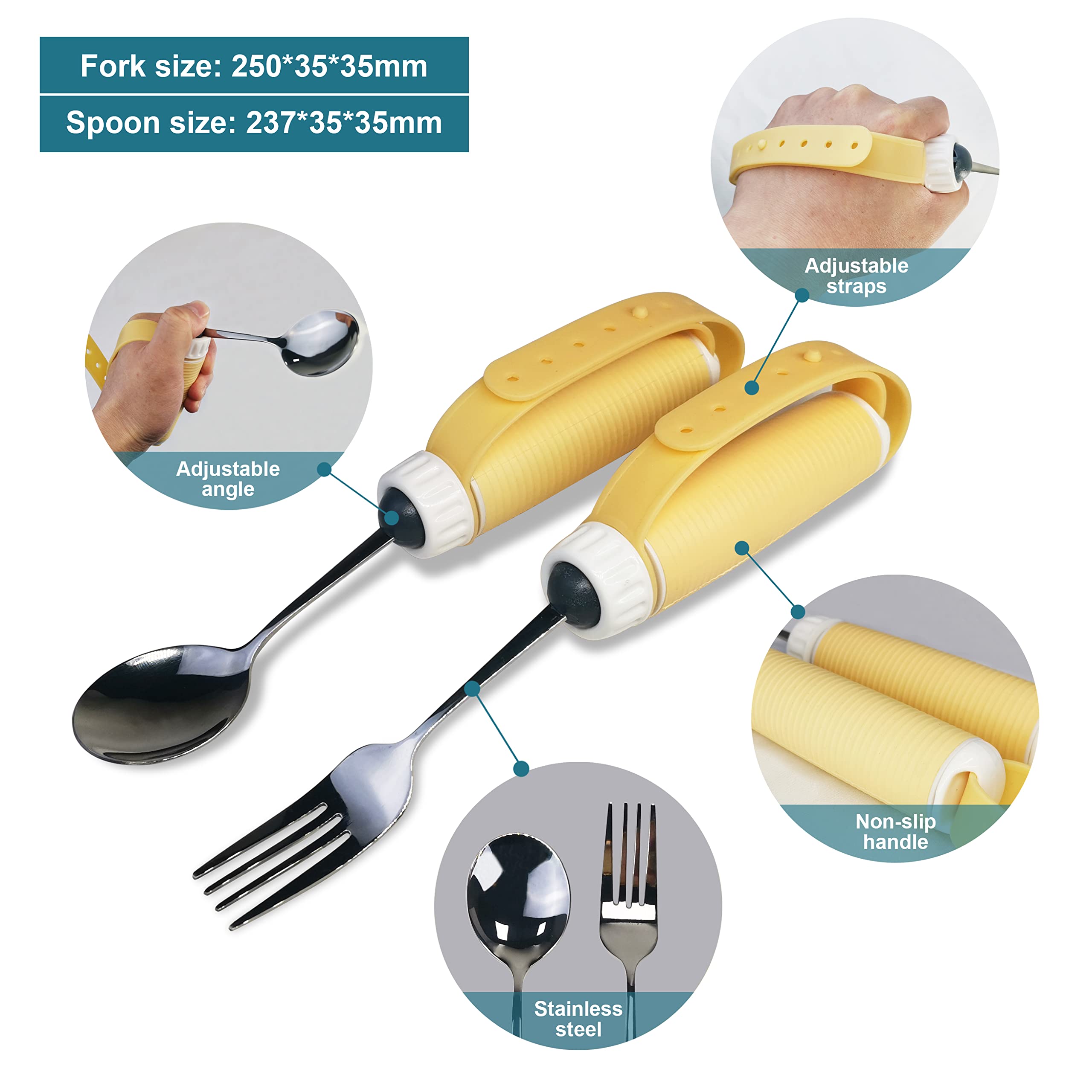 Weighted Adaptive Utensils Set - Non-Slip Spoons & Forks with Rubber Straps for Hand Tremors, Arthritis, Parkinson's - Elderly & Disabled Friendly - Dishwasher Safe Stainless Steel - Perfect for Daily Meals & Assisted Living