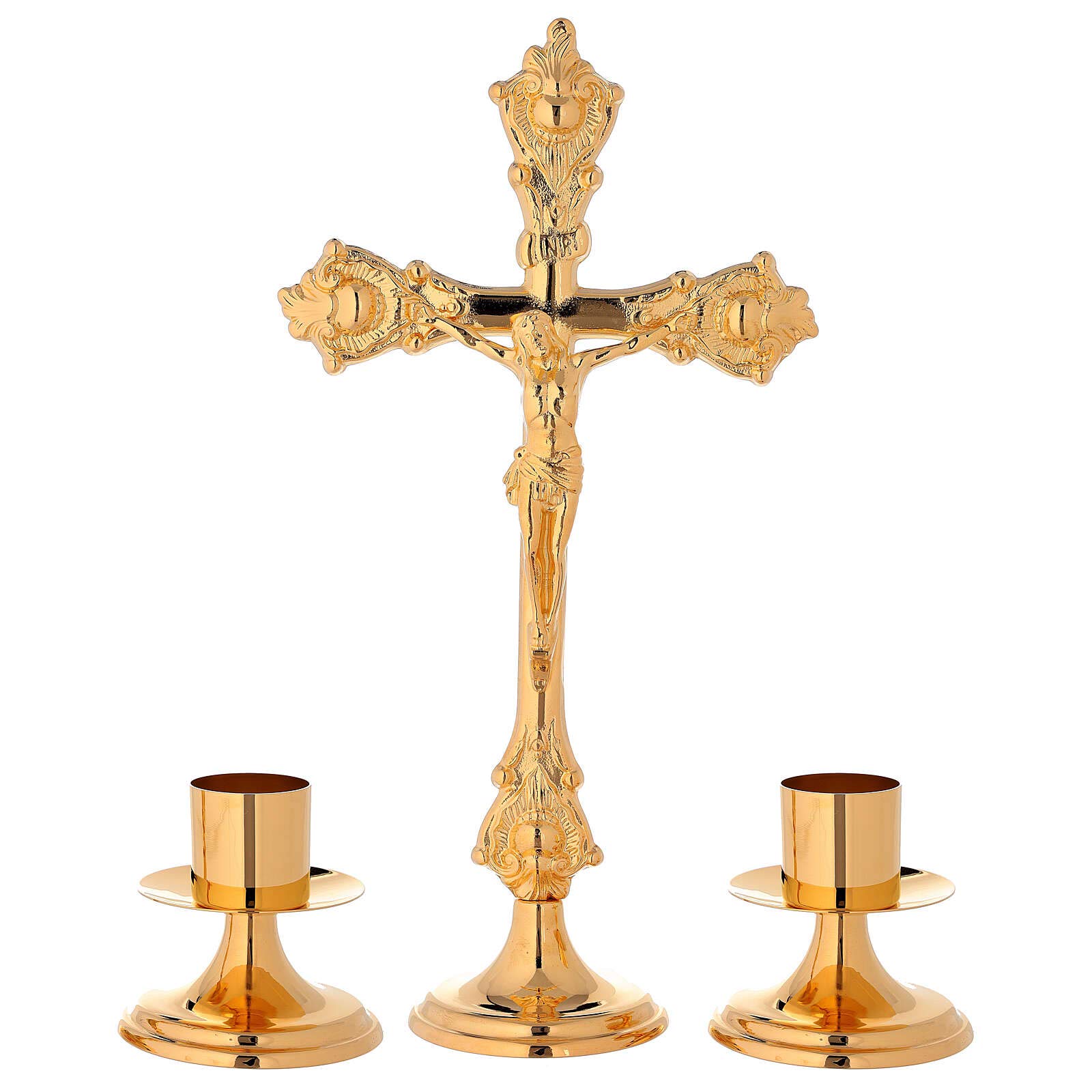 Brass Altar Set with Cross and Candle Holders - Smooth Base for Religious Ceremonies, Home Decor & Spiritual Practices