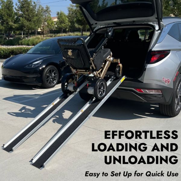 GO Ramp Portable 7 FT Telescopic Ramp for Wheelchairs, Scooters & Mobility Devices | Lightweight Aluminum Folding Ramp by GomfyGo | Perfect for Home, Vehicles & Outdoor Use