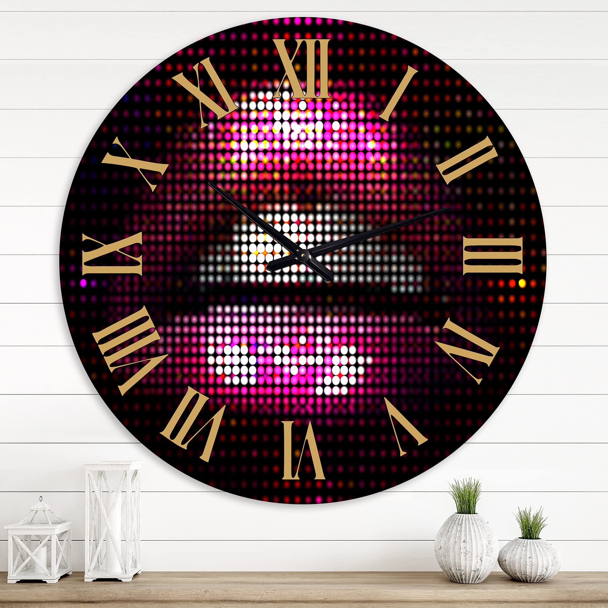 DesignQ Modern Wall Clock - Large Pink Pixelated Lips Art for Living Room, Bedroom & Office Decor | Silent Non-Ticking Home Wall Clock