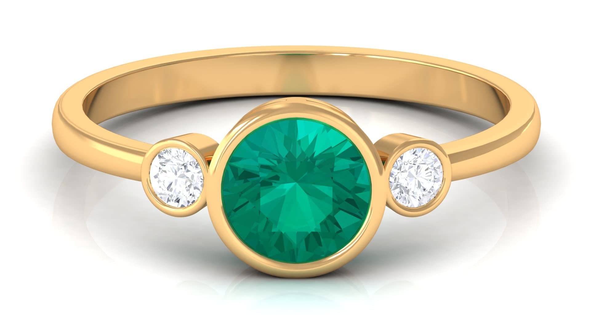 1 CT Natural Emerald & Moissanite Three Stone Engagement Ring - 6mm Round Cut Green Gemstone in 14K Solid Gold - Perfect for Wedding, Proposal & Anniversary Gifts for Women