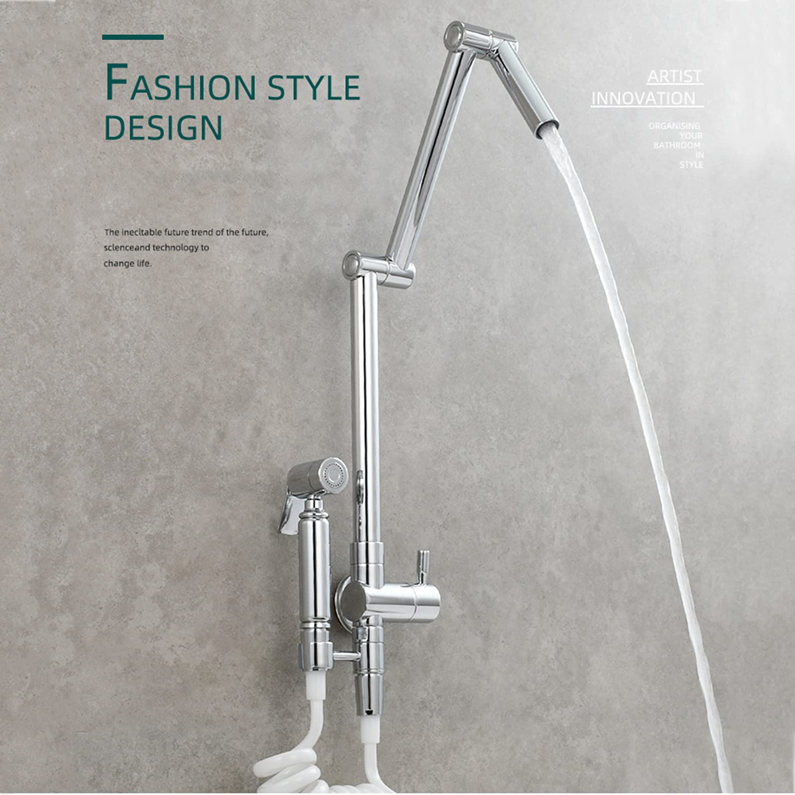 Commercial Brass Kitchen Sink Faucet - Single Handle Wall Mount Pot Filler with 2 Functions, Cold Water, Folding Stretchable Double Joint Swing Arms (Chrome) - Perfect for Restaurant, Food Truck & High-Traffic Kitchen Use