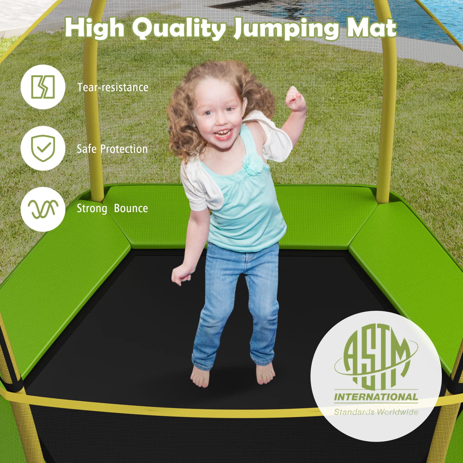 **Giantex 7 Ft Trampoline for Kids - Heavy Duty Steel Frame Toddler Trampoline with Safety Net | Indoor & Outdoor Bounce Fun for Ages 3-8 | Perfect Gift for Boys & Girls - Birthday, Backyard Play, Exercise & Family Fun**