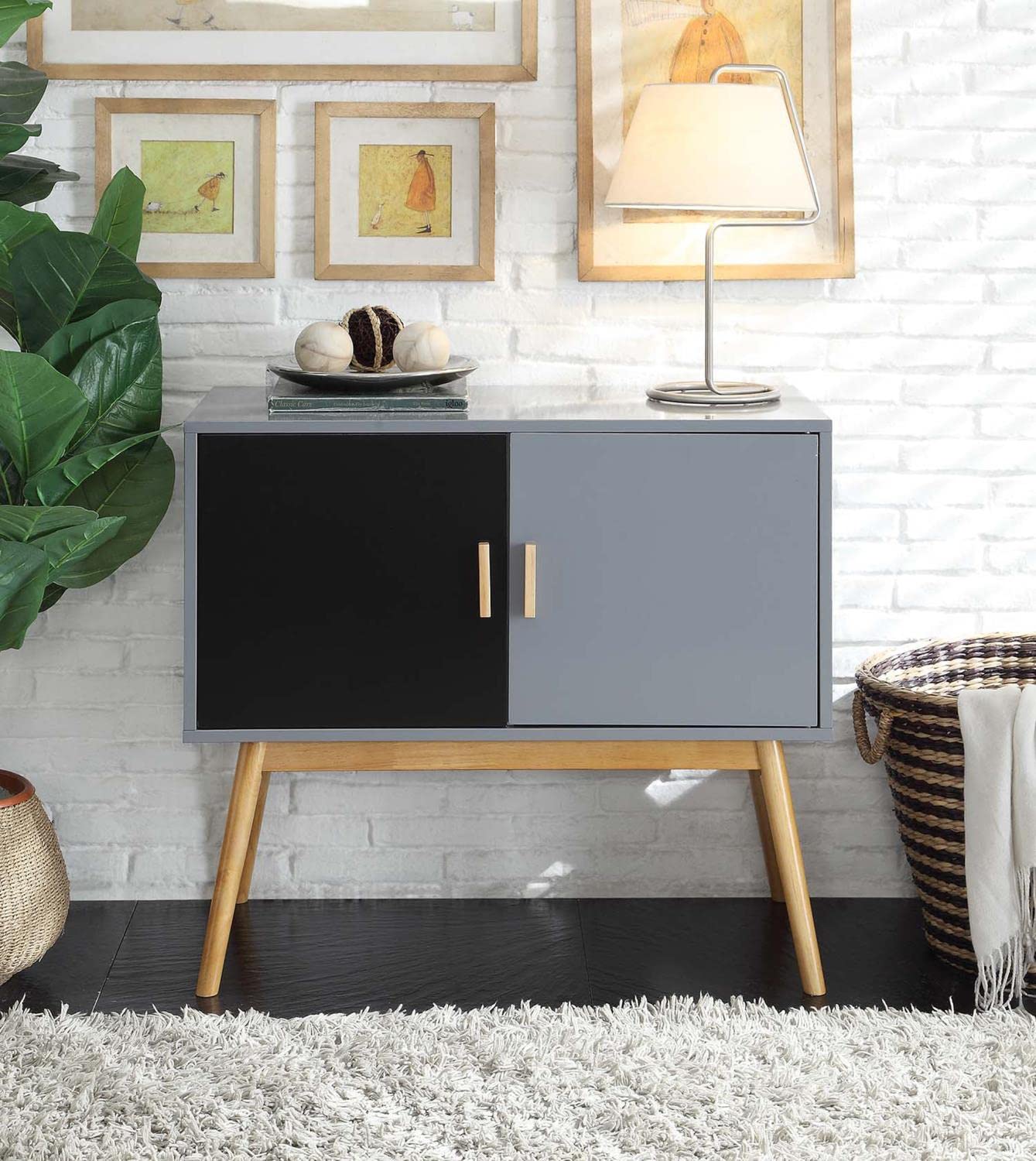 Convenience Concepts Oslo Storage Console - Modern Gray & Black Entryway Table with Shelves for Living Room, Bedroom, or Hallway Organization