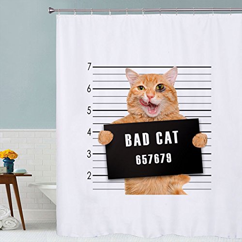Stylish Bad Cat Print Shower Curtain with Hooks - 72x72 Inches Waterproof Bathroom Decor for Modern Homes - Perfect for Themed Bathrooms & Cat Lovers