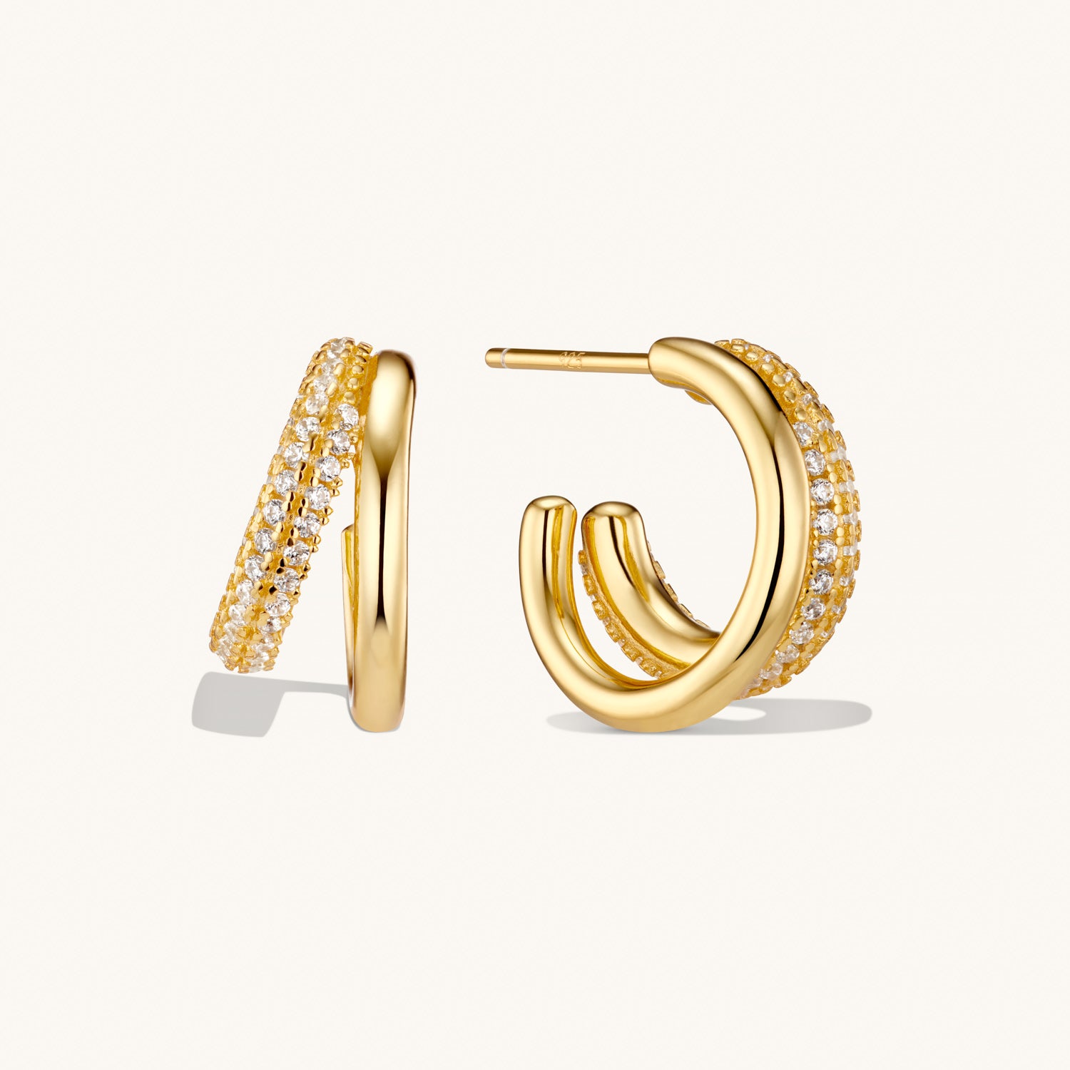 Duo Layered Hoops Gold Earrings for Women - 14K Gold Plated Double Layer Hoop Earrings - Trendy Minimalist Jewelry for Everyday Wear, Parties & Gifts