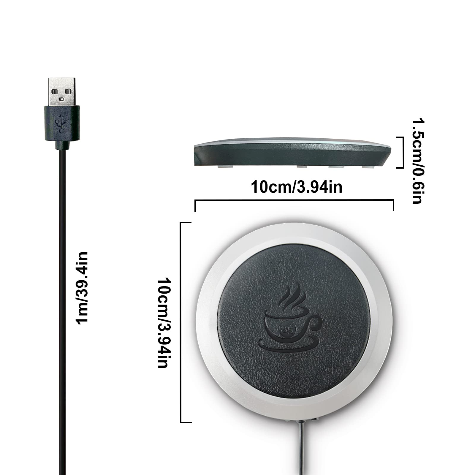MEDOYOH USB Cup Warmer - PU Surface Tea Warmer Coaster with Thermostat & Auto Overheat Protection | USB Electric Beverage Warmer for Coffee, Tea, Milk | Perfect for Home, Office & Desk Use