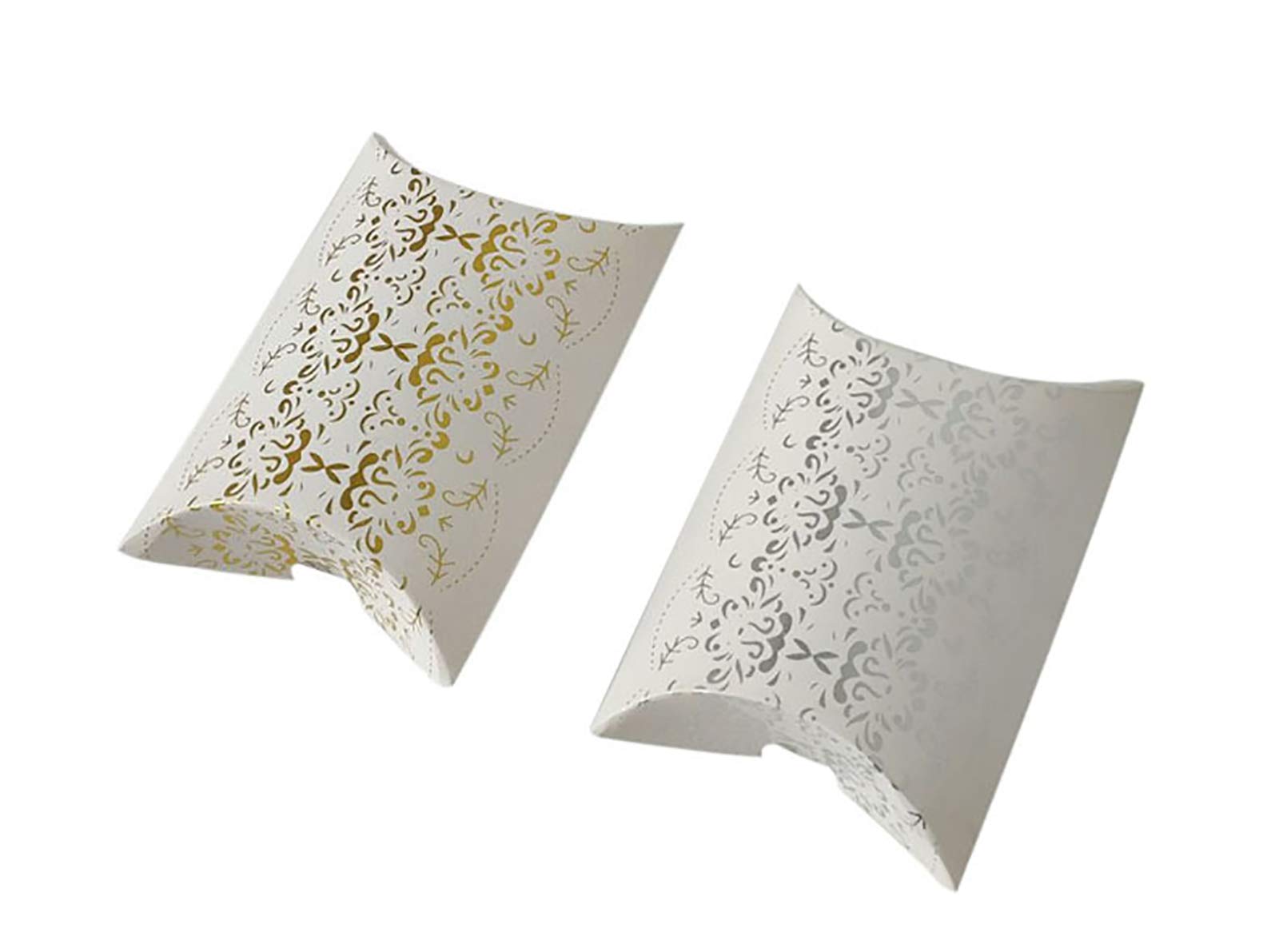 50 Pack Gold Paper Gift Pillow Boxes for Candy, Chocolate & Pie - Elegant Wedding, Christmas Party Favor Bags & Gift Wrapping Pouches - Perfect for Holiday Treats, Bridal Showers & Birthday Celebrations