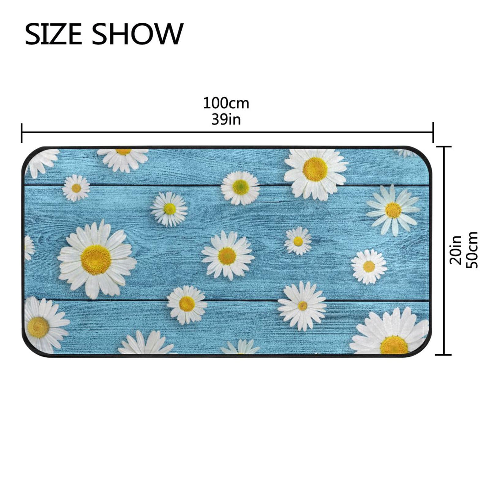 Non-Slip Daisy Print Kitchen Rug with Memory Foam Cushion - 39