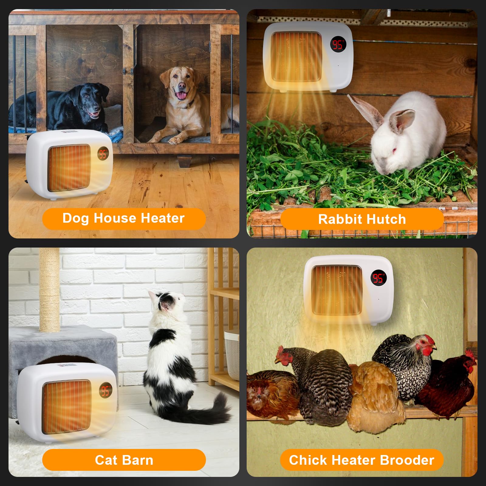 Dog House Heater with Thermostat - 300W/600W Wall-Mounted Pet Heater with Anti-Chew Cord & Overheat Protection - Ideal for Dog Kennels, Cat Cages, Chicken Coops & Outdoor Pet Houses - Keep Your Pets Warm in Winter