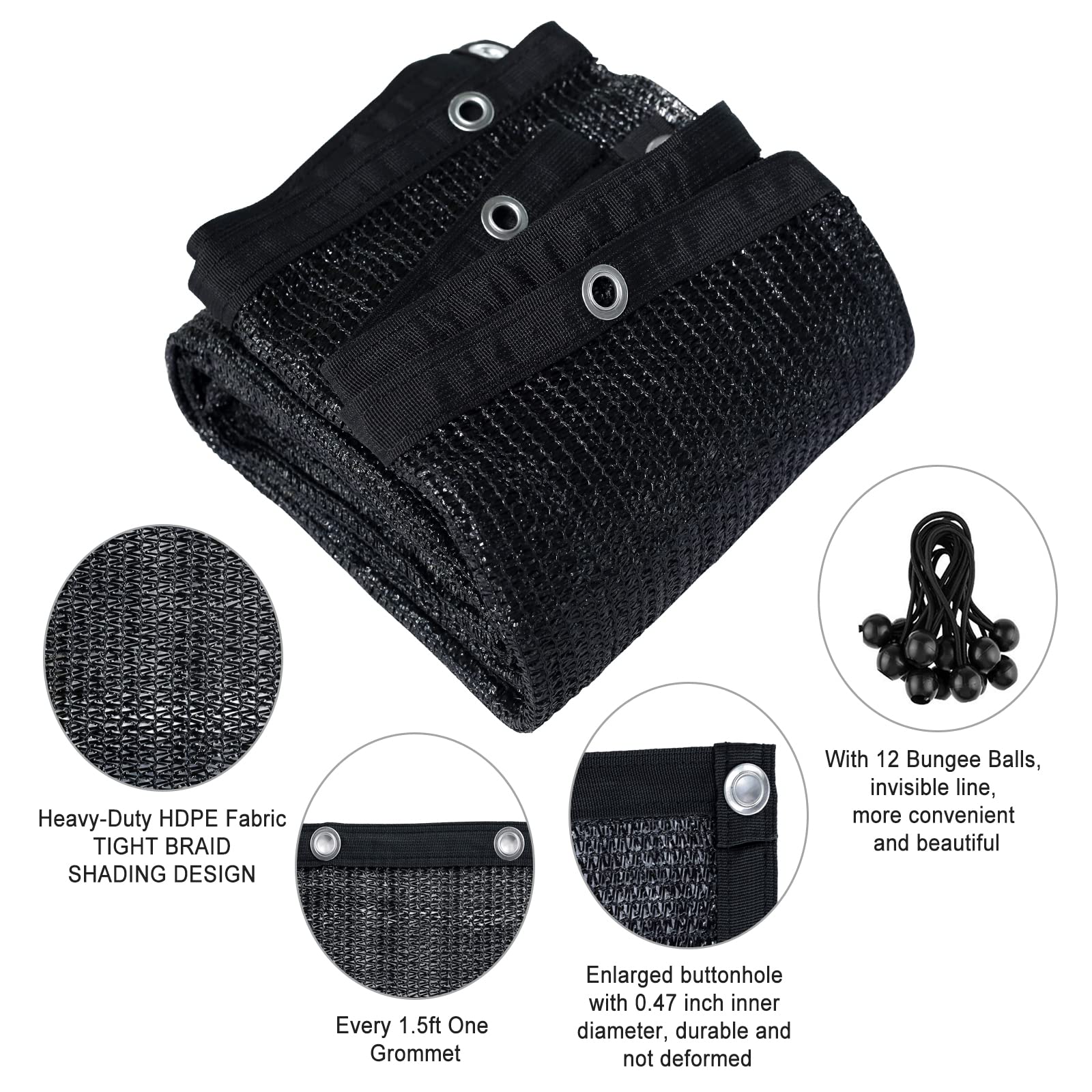Shatex 90% Black Sun Shade Cloth with Grommets - 8x10ft UV Blocking Fabric for Pergola, Patio Cover, Canopy & Outdoor Shade Solutions - Perfect for Gardens, Pool Areas and Backyard Sun Protection