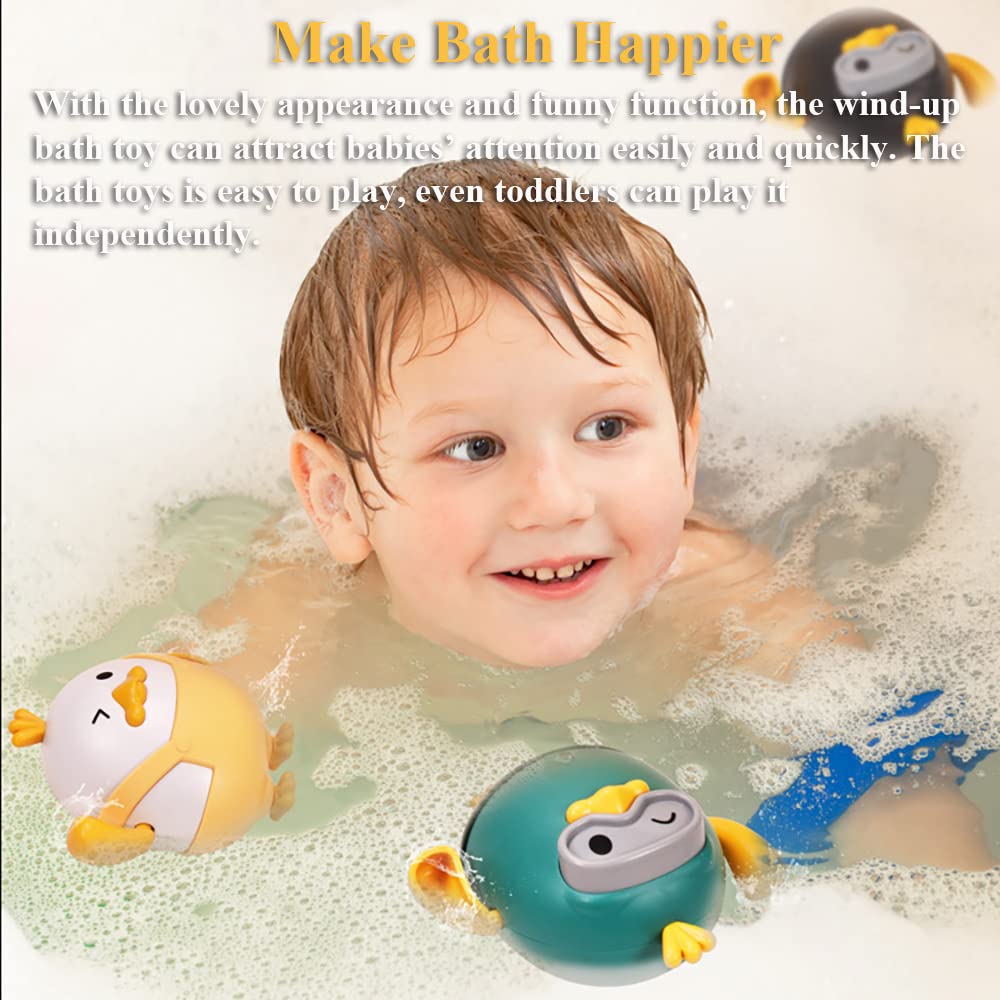 2PCS Wind-Up Duck Bath Toys for Kids - Pull & Go Swimming Duckling Bathtub Toy with Jumpsuit & Goggles, Fun Water Play Toy for Boys & Girls (Blue+Pink) - Perfect for Bathtime, Pool Parties & Outdoor Water Activities