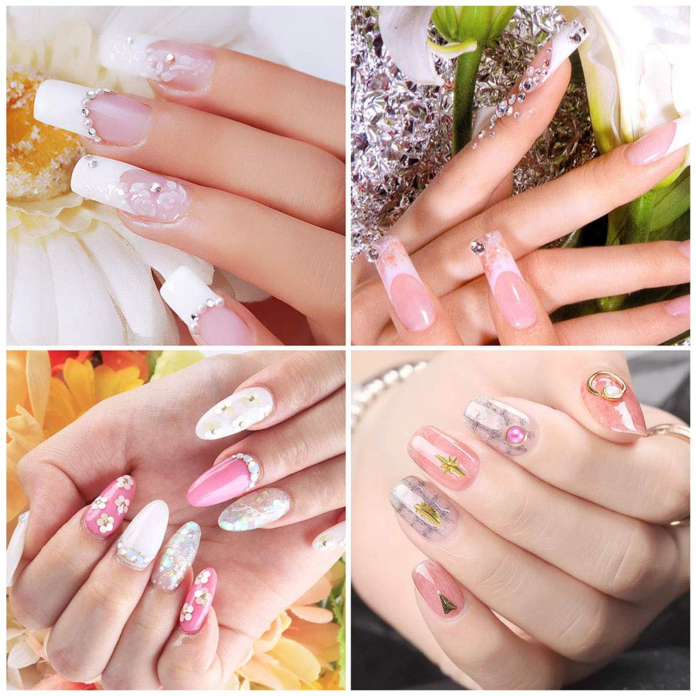 4 Boxes Holographic Nail Glitter Flakes, Rhinestone Nail Art Decorations, Assorted Shapes 3D Iridescent Thin Glitter for DIY Manicure - Perfect for Nail Salon, Home Nail Art, Party Makeup & Gift Giving