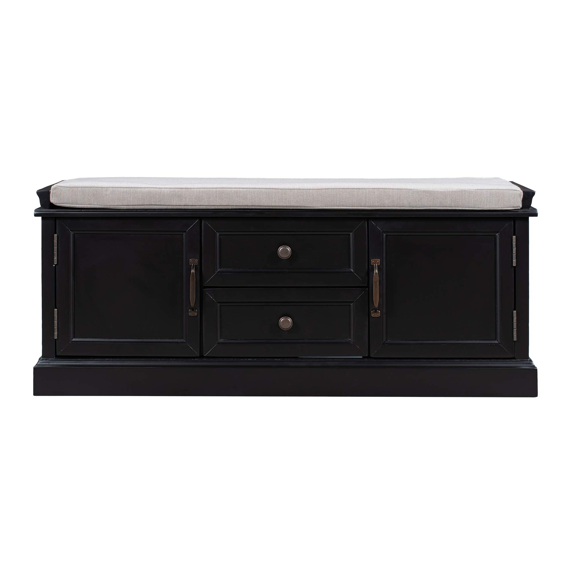 Multifunctional Storage Bench with 2 Drawers & 2 Cabinets - Shoe Bench with Removable Cushion for Entryway, Living Room, Bedroom - Perfect for Organizing Shoes, Hats & Home Decor (Black)