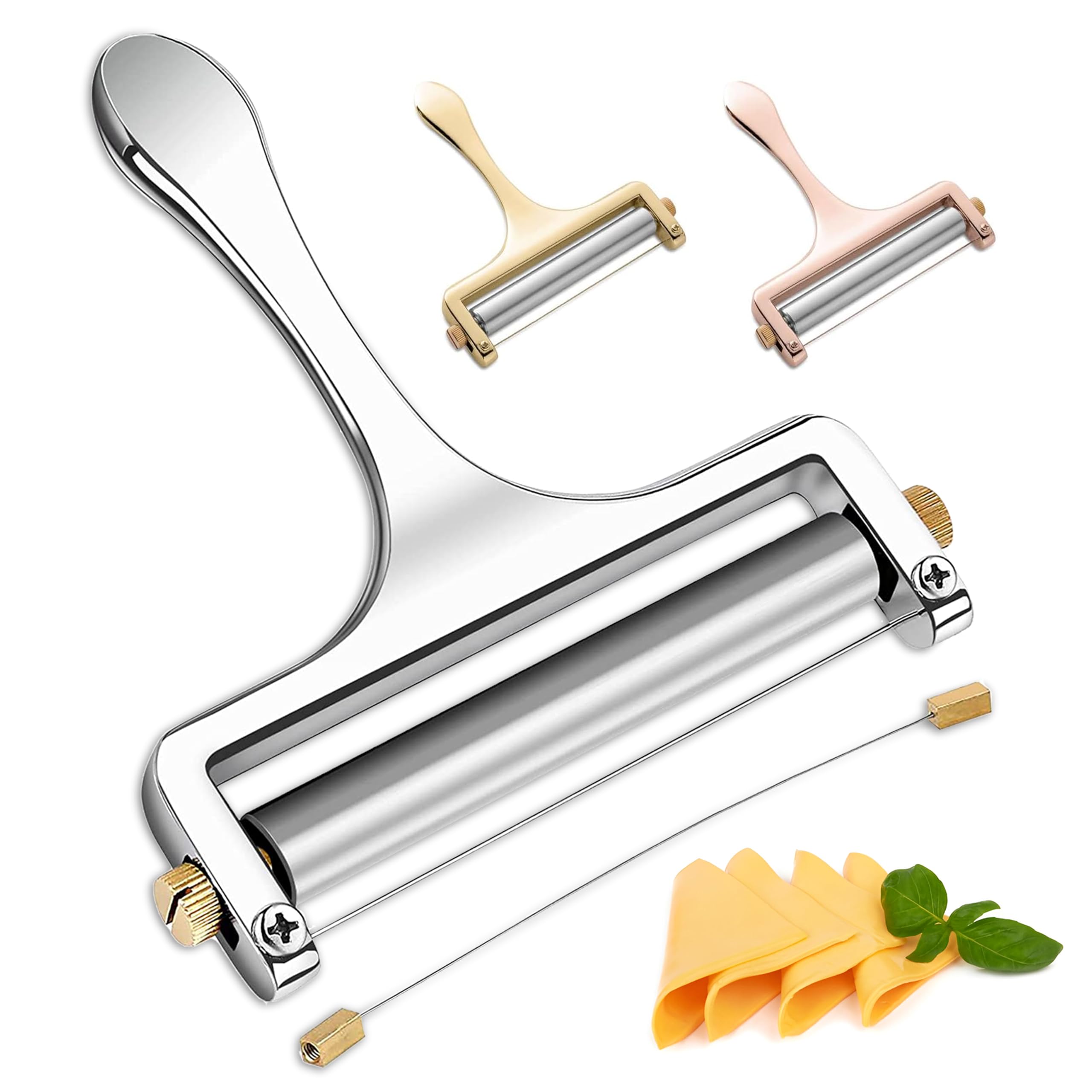 Bellemain Stainless Steel Adjustable Cheese Slicer - Handheld Cheese Cutter for Cheddar, Gruyere, Mozzarella - Cheese Shaver & Curler for Thin or Thick Slices (Silver) - Perfect for Charcuterie Boards, Wine Pairings & Home Cooking