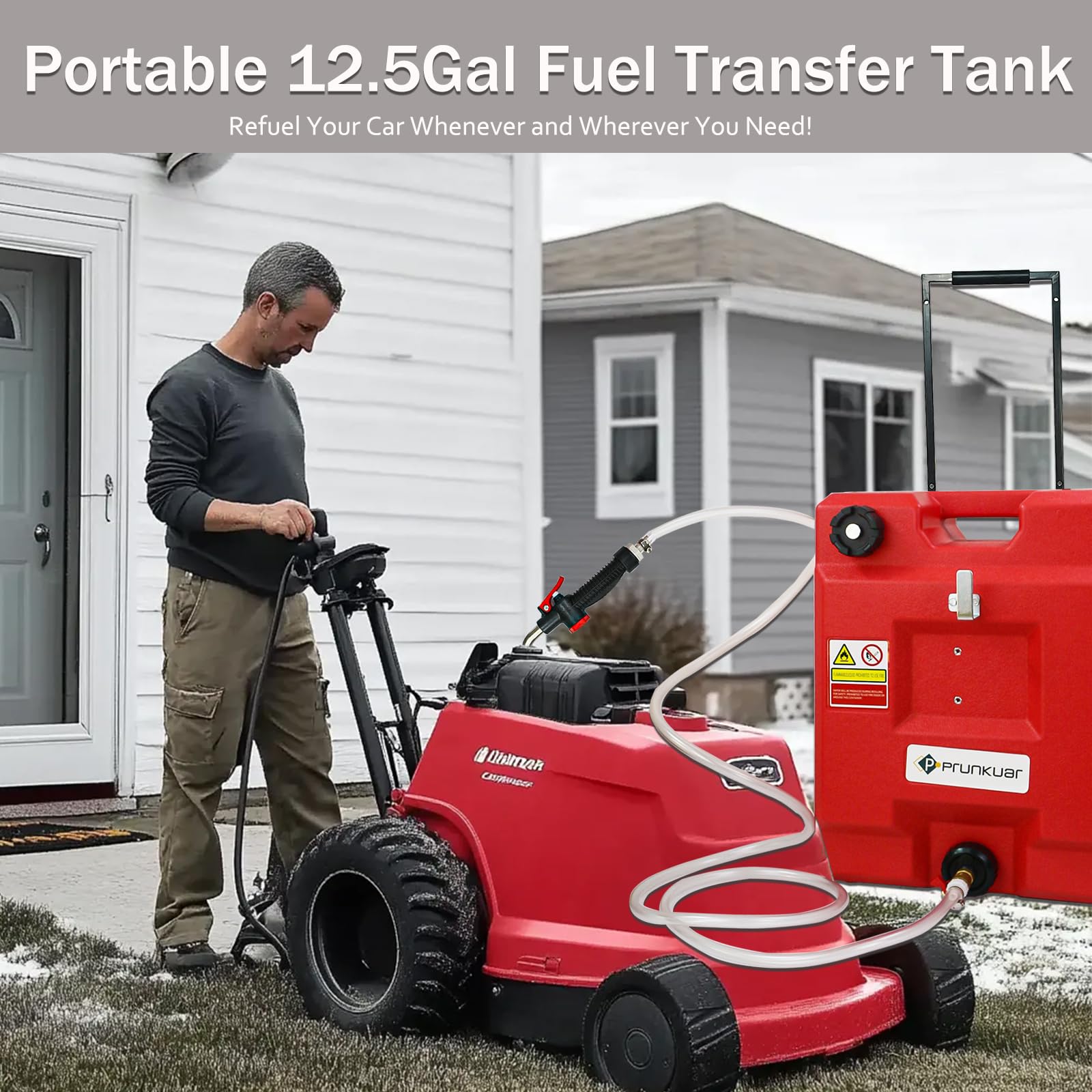 12.5 Gallon Portable Gas Fuel Tank with Wheels & Siphon Pump - Heavy Duty Gasoline & Diesel Storage Container for Boats, Cars, Lawn Mowers, ATVs - Ideal for Outdoor, Marine & Emergency Fuel Transfer (Red)