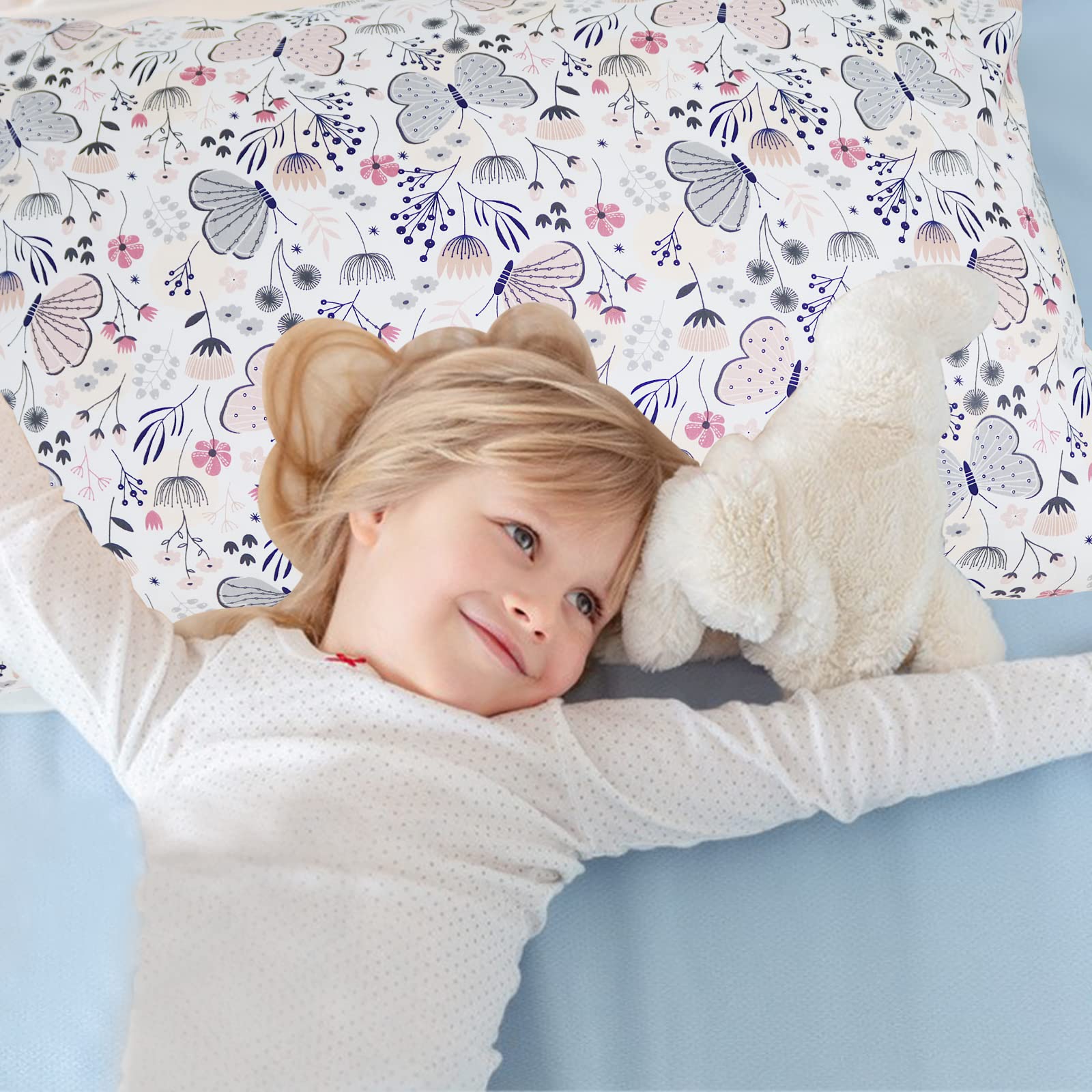 Colorful Butterfly Kids' Pillowcases - 2 Pack Soft Cotton Toddler Pillow Covers with Envelope Closure, Standard 20