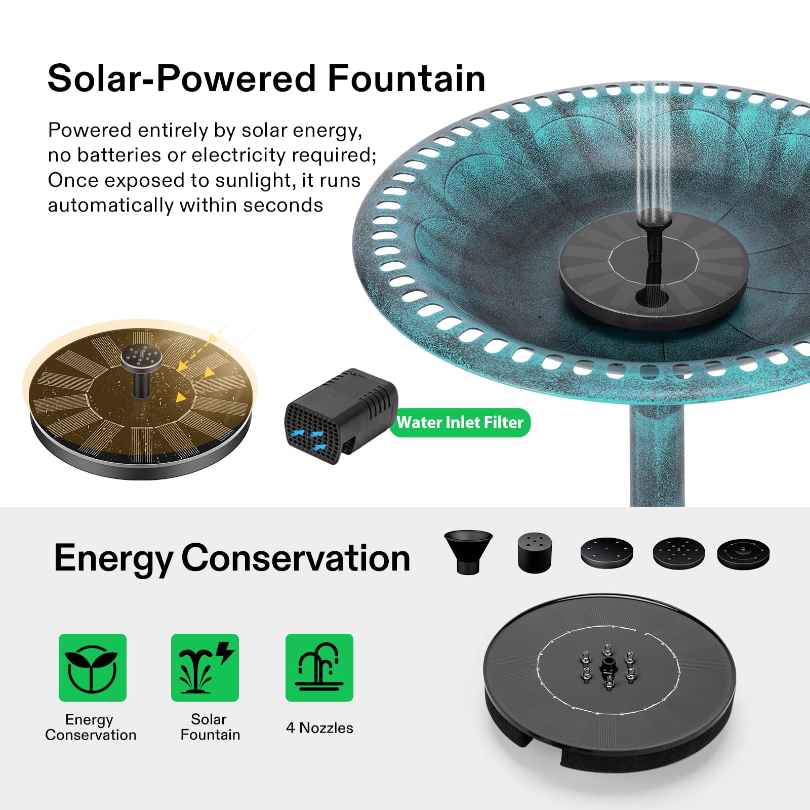 VIVOSUN 28 Inch Solar Bird Bath with Fountain - Solar Powered Outdoor Water Feature for Garden, Patio, Yard, Deck - Attracts Birds & Enhances Outdoor Decor (Green)