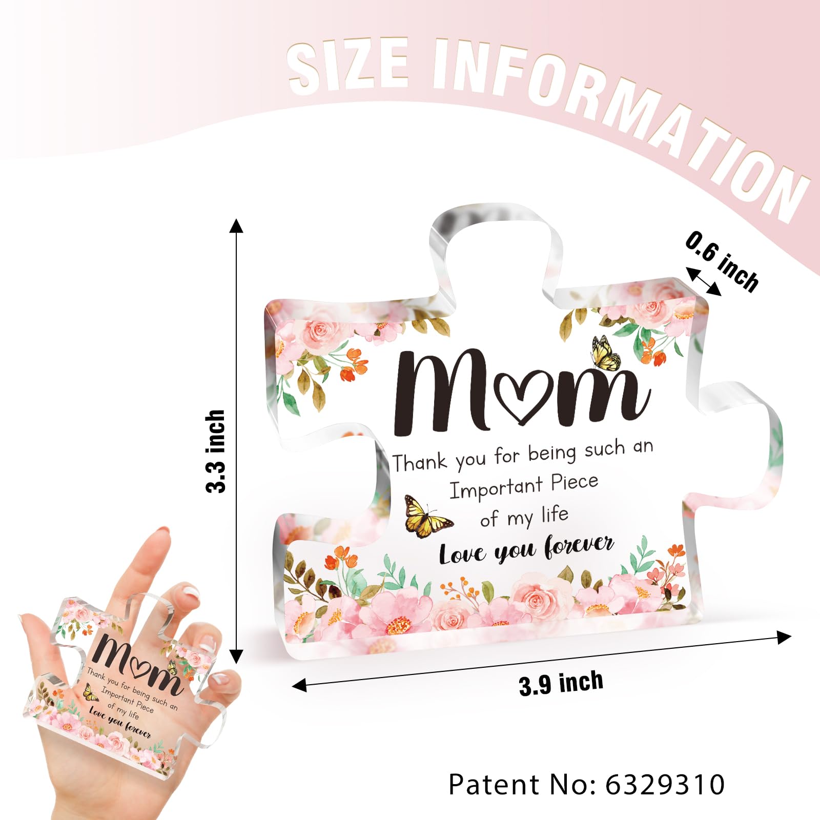 Heartfelt Birthday Gifts for Mom - Engraved Acrylic Block Puzzle with Touching Sayings, 3.3 x 3.9 x 0.6 inches - Perfect Mother's Day Gift from Daughter, Unique Home Decor for Mom's Desk or Shelf