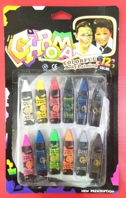 Non-Toxic GS Body Paint Crayons - 12 Pack Washable Face & Body Painting Kit for Halloween, Costume Parties & Festivals | Safe for Kids & Adults | Perfect for Face Painting, Cosplay & Creative Makeup