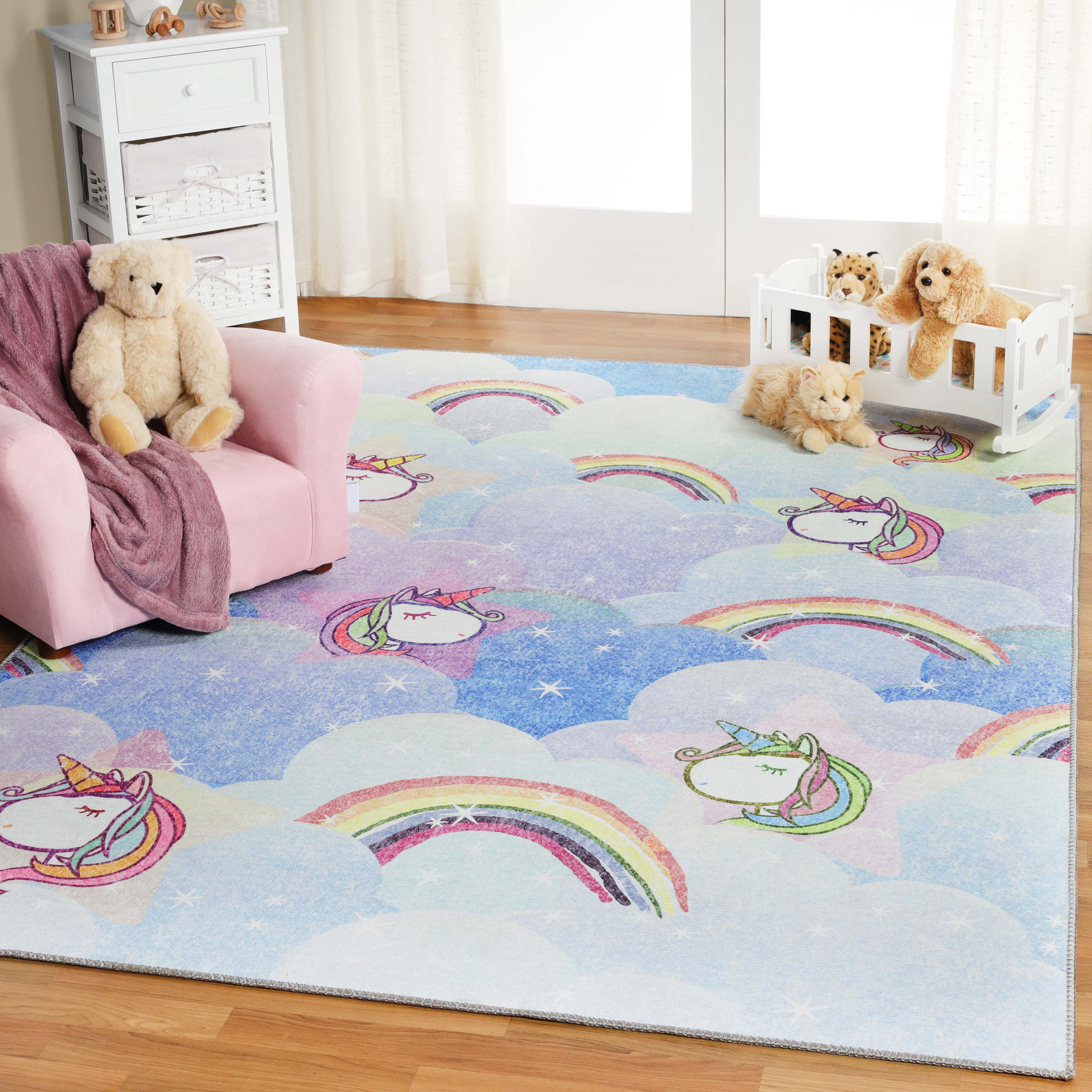 Soft Unicorn Rainbow Kids Playroom Rug - Non-Slip Nursery Carpet for Toddlers & Children - Perfect for Bedroom, Play Area & Daycare Decor