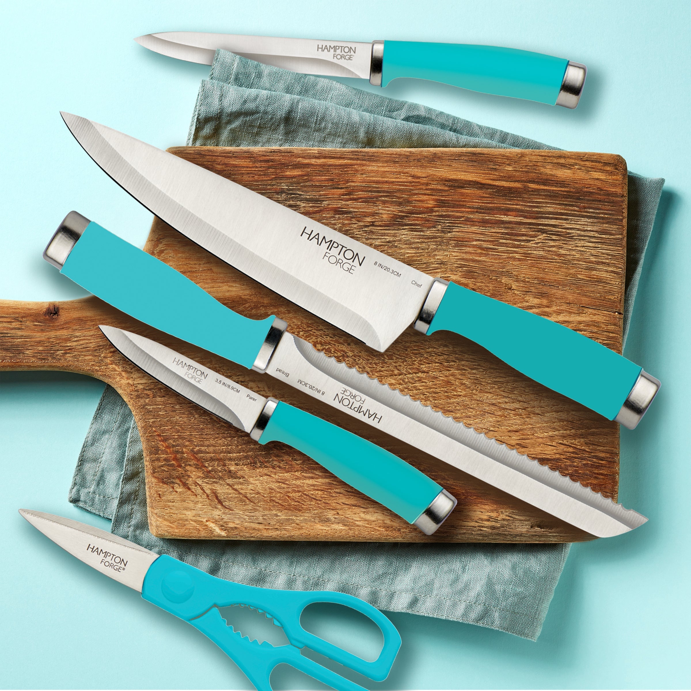 Epicure True Aqua 15-Piece Stainless Steel Knife Set with Wooden Block - Premium Kitchen Cutlery for Cooking, Slicing & Serving - Perfect for Home Chefs & Dinner Parties