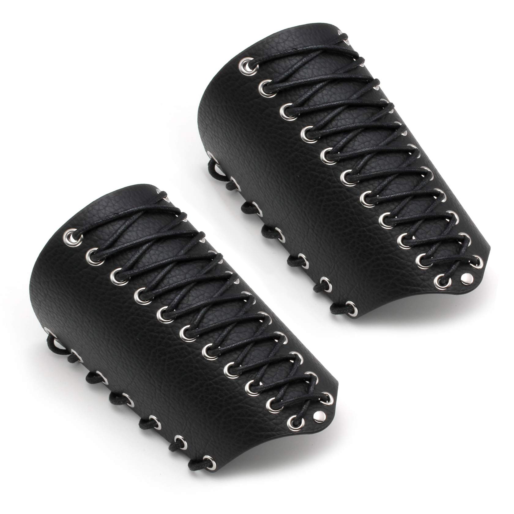 MILAKOO 2 Pack Men's Black Leather Wide Wrap Gauntlet Wristband - Adjustable Arm Armor Cuff for Motorcycle Riding, Cosplay & Gothic Fashion