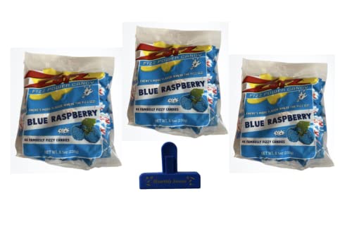 ZOTZ Fizz Power Candy - Blue Raspberry Flavor - 8 oz Bags (3 Pack) with Free Candy Clip - Sour Fizzy Candy for Parties, Gifts & Office Snacks