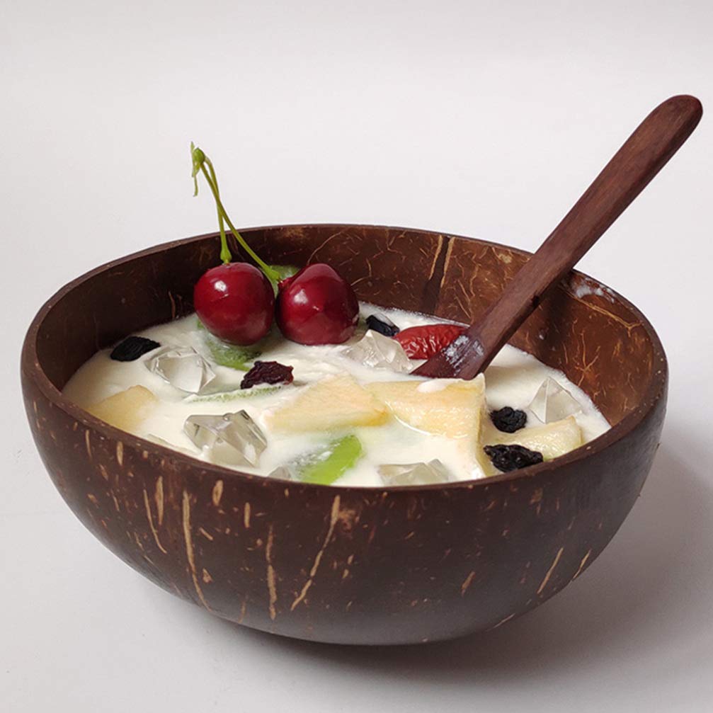 DOITOOL Wooden Salad Bowl Set with Spoon - Kitchen & Breakfast Serving Bowls for Nuts, Smoothie, Decor