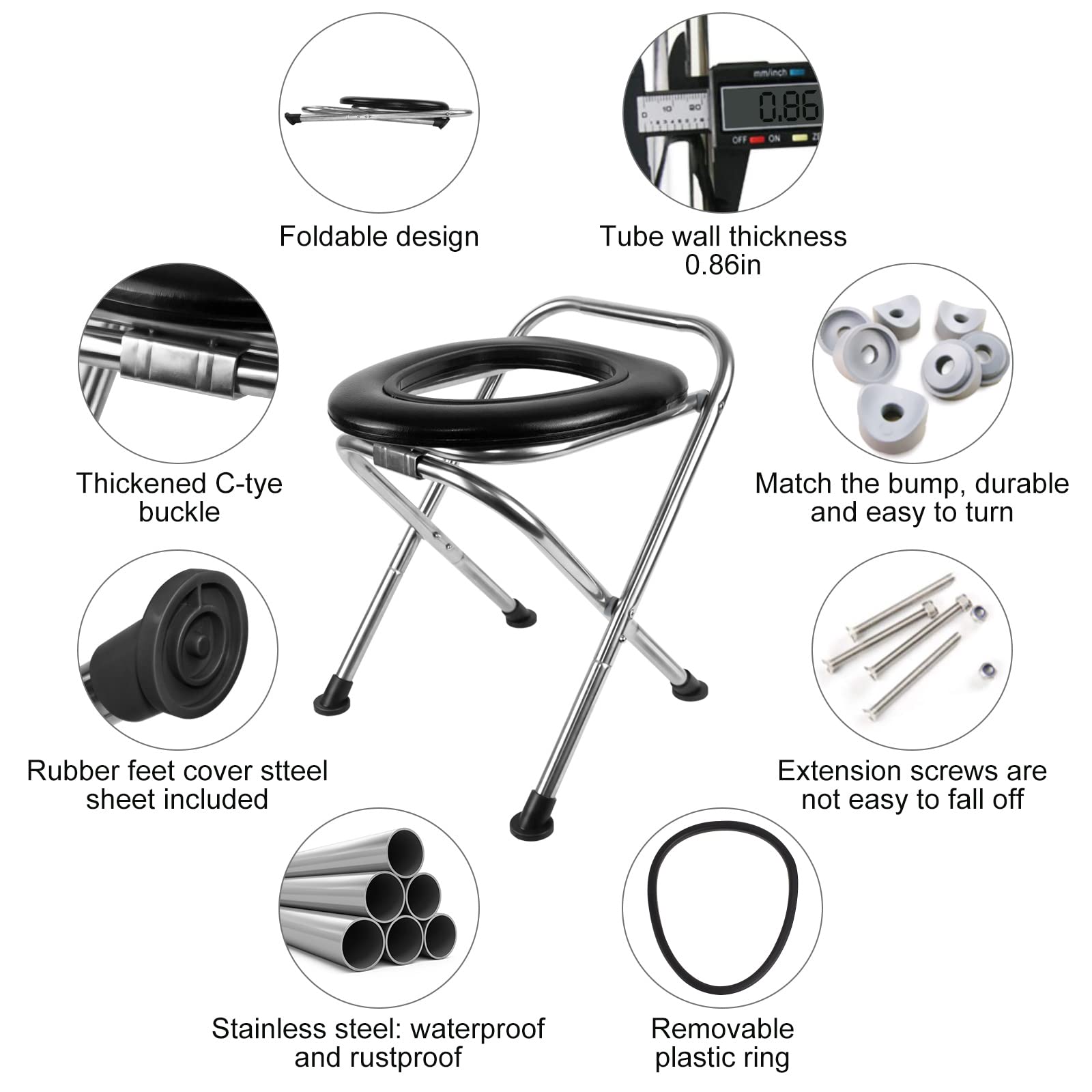 **Upgraded Heavy Duty Stainless Steel Portable Toilet for Camping & Travel – 350LBS Capacity, Soft Seat, Folding Design with Toilet Bags – Ideal for Hiking, RV Trips, Outdoor Adventures & Emergency Use**